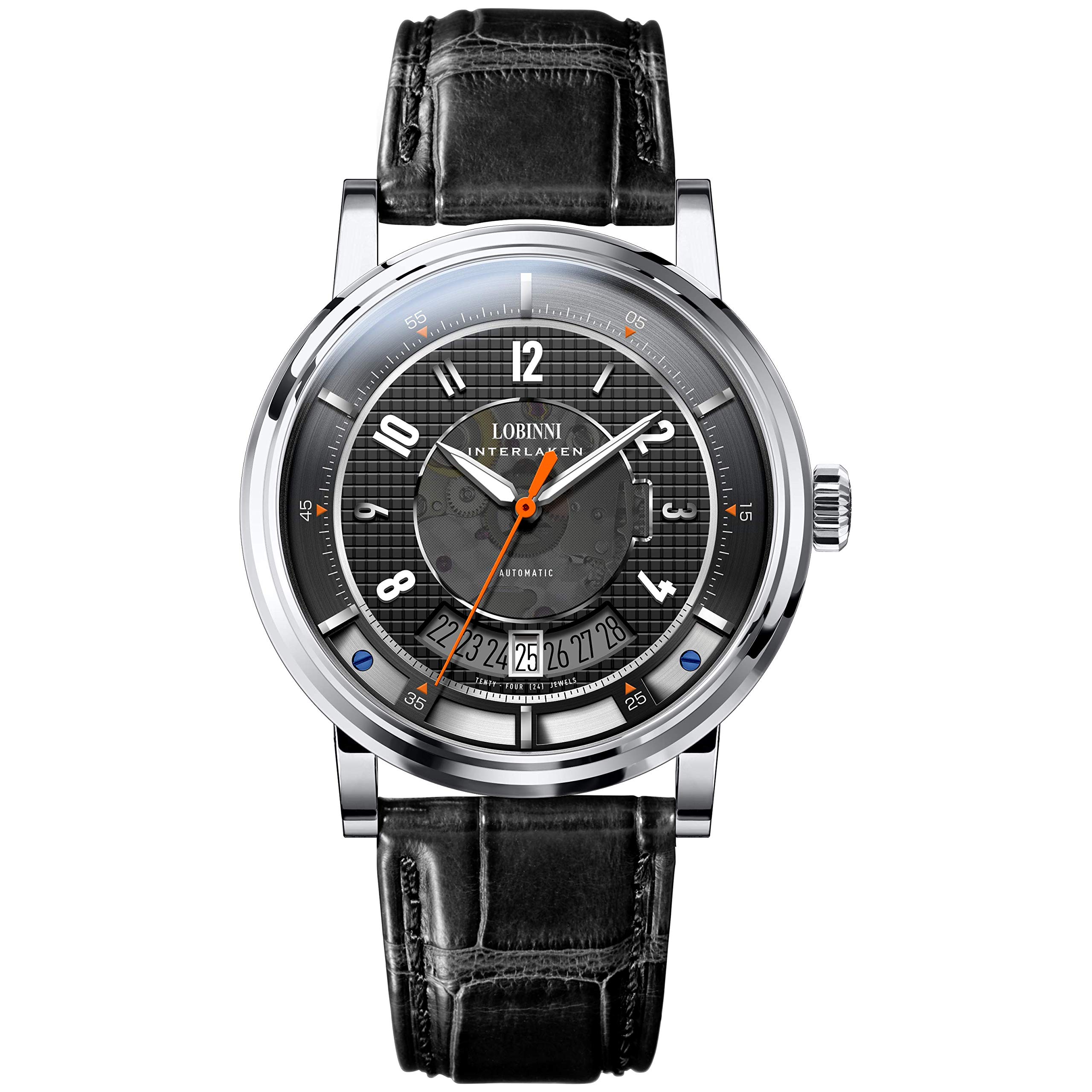 LOBINNI Men's Automatic Luxury Sport Watch - 50M Waterproof Self-Winding Mechanical Dress Watch with Genuine Leather Band - Perfect for Business, Formal Events & Everyday Wear