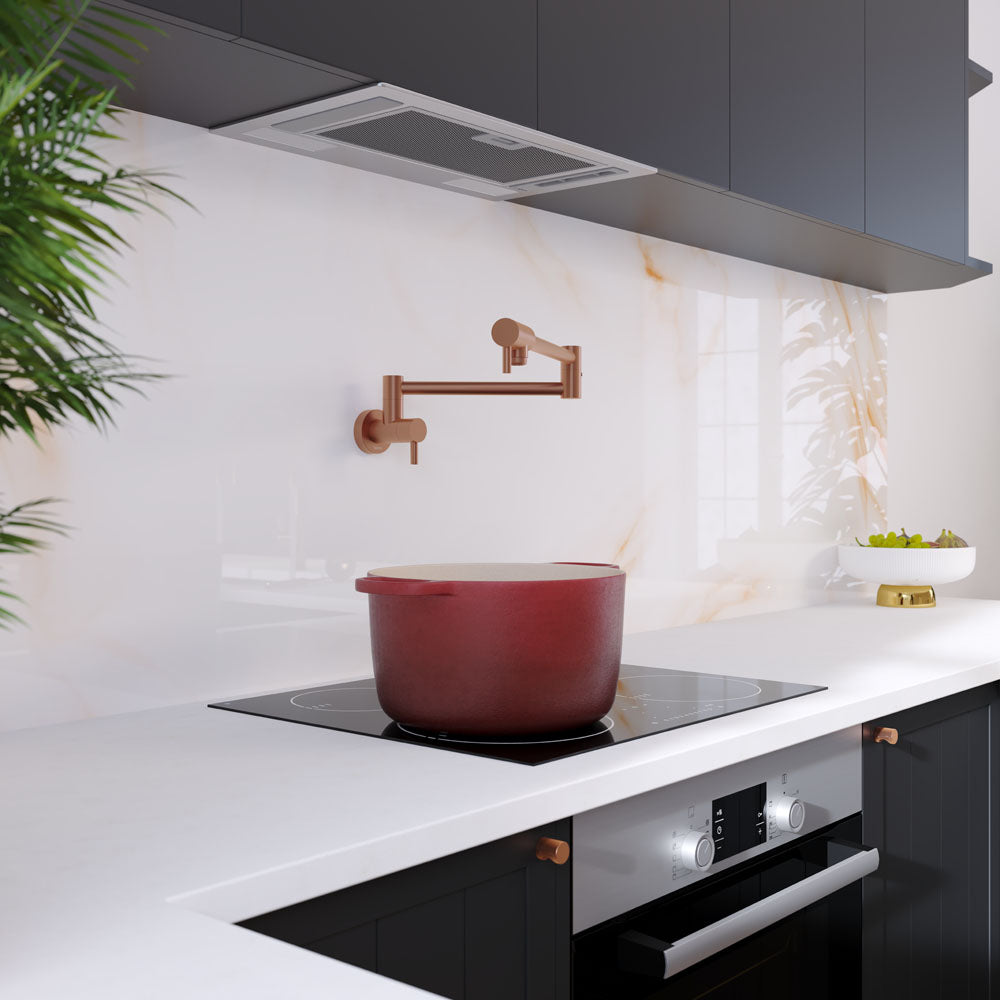 Fienza 228120CO Kaya Pot Filler Faucet - Brushed Copper Finish, Wall Mounted Kitchen Sink Faucet for Easy Pot Filling - Perfect for Home Chefs and Busy Kitchens