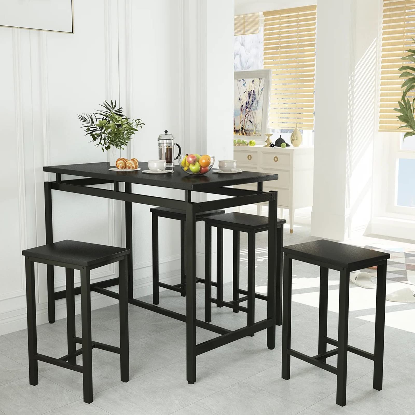 Modern 5-Piece Industrial Bar Table Set with 4 Chairs - Kitchen Dining Table for Small Spaces, Breakfast Nook & Pub Style - Perfect for Apartments, Condos & Cozy Homes