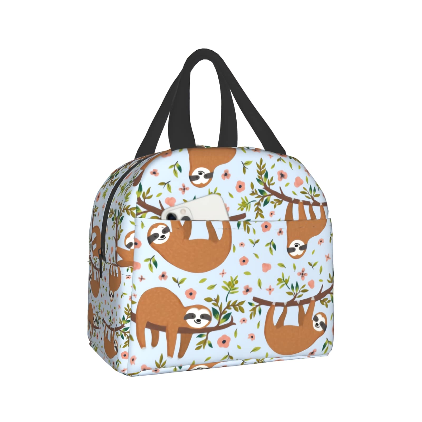 Insulated Sloth Lunch Box for Kids & Teens - Cute Cartoon Animal Design with Flowers & Trees, Bento Tote Bag for School, Work, Travel | Perfect for Women, Men & Back to School Supplies