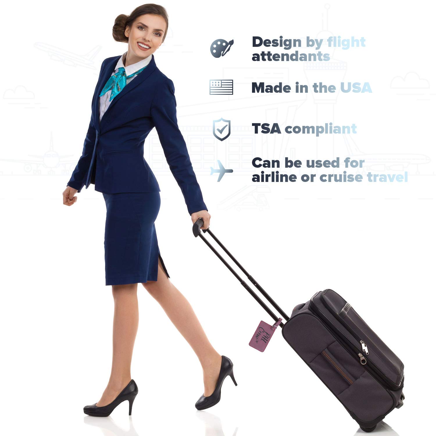 Philadelphia Crew Luggage Tag Set of 2 - American PHL Crew Base Airline Travel Accessories (Pink) - Perfect for Flight Attendants, Pilots & Frequent Flyers