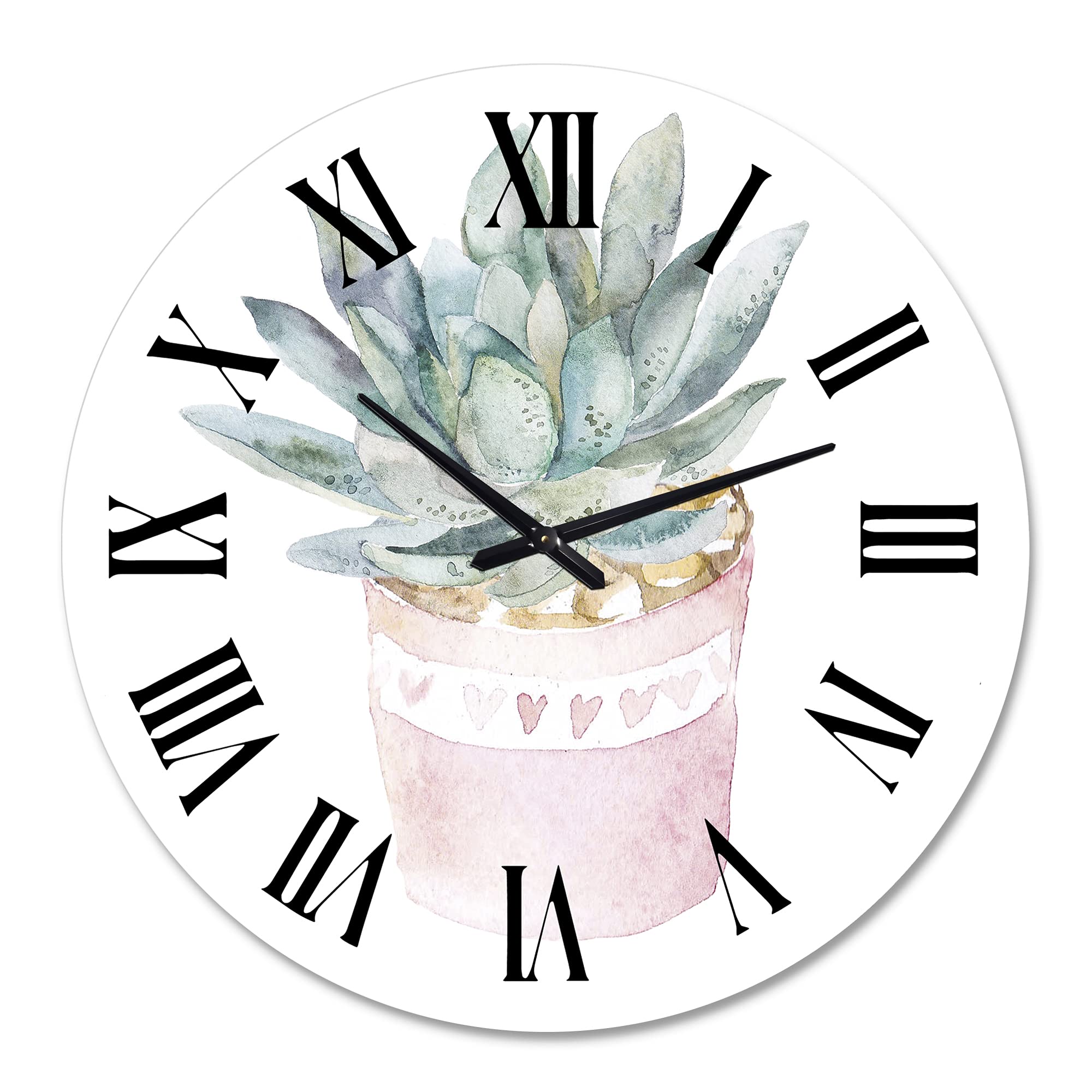 Farmhouse Wall Clock with Cactus & Succulent Design - Large Botanical Kitchen Decor Clock for Living Room, Bedroom & Office | Perfect Rustic Home Décor Gift