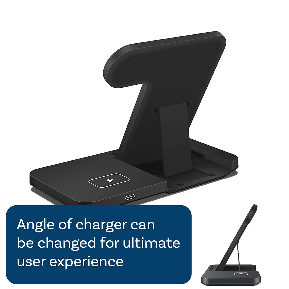 3-in-1 Magsafe Wireless Charging Station - 18W Fast Qi Charger Stand for iPhone 14/13/12, Apple Watch Series 9/8/7, AirPods Pro - Perfect for Bedside, Office & Travel - Black