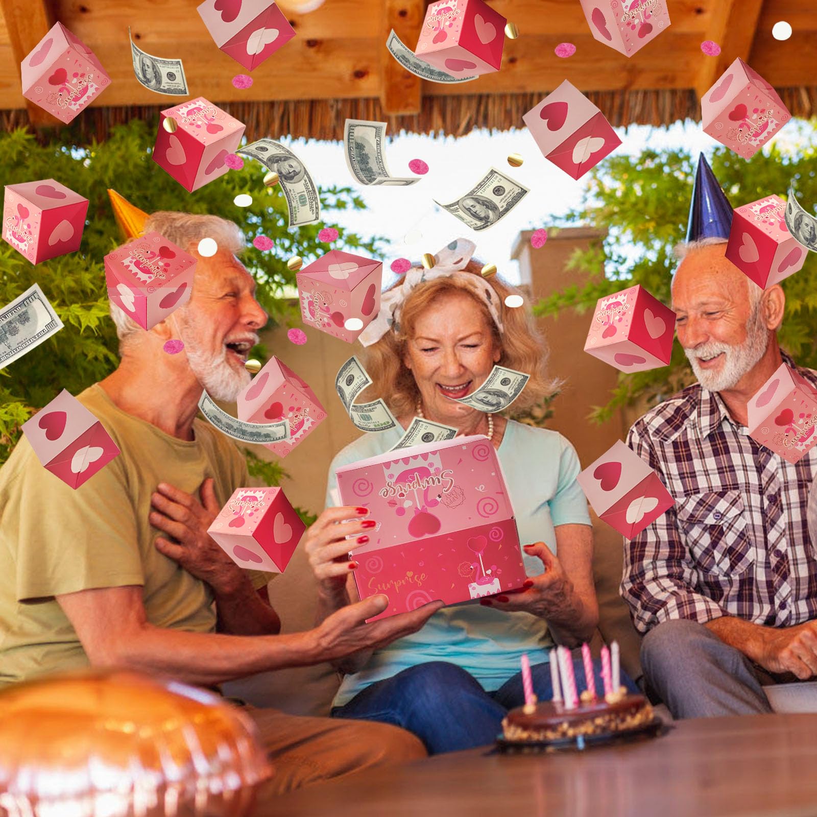 20 Bounce Unique Folding Money Explosion Gift Box with Confetti - Valentine's Day Proposal Birthday Anniversary Surprise Present - Perfect for Romantic Celebrations & Special Occasions