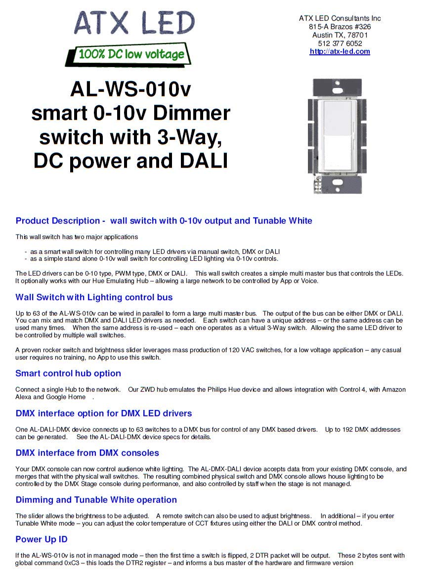 ATX LED AL-WS-010v 0-10V Dimmer Wall Switch - DC Powered with DALI Master, DT8, PWM & Dual 0-10V Outputs for Tunable White LED Lighting - Perfect for Smart Homes, Commercial Spaces & Architectural Lighting Control