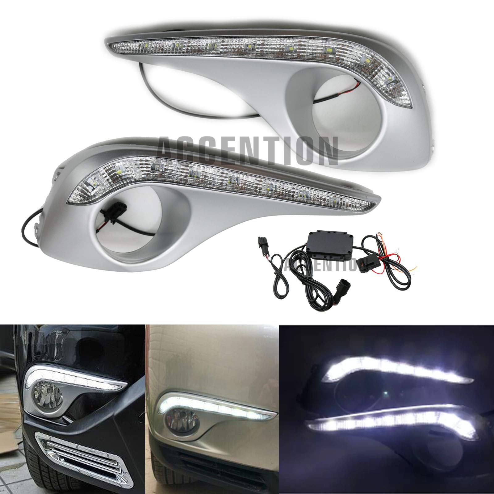 2012-2013 Toyota Highlander LED DRL Daytime Running Lights with Fog Lamp Hole - High Visibility Car Lights for Night Driving & Safety Enhancement