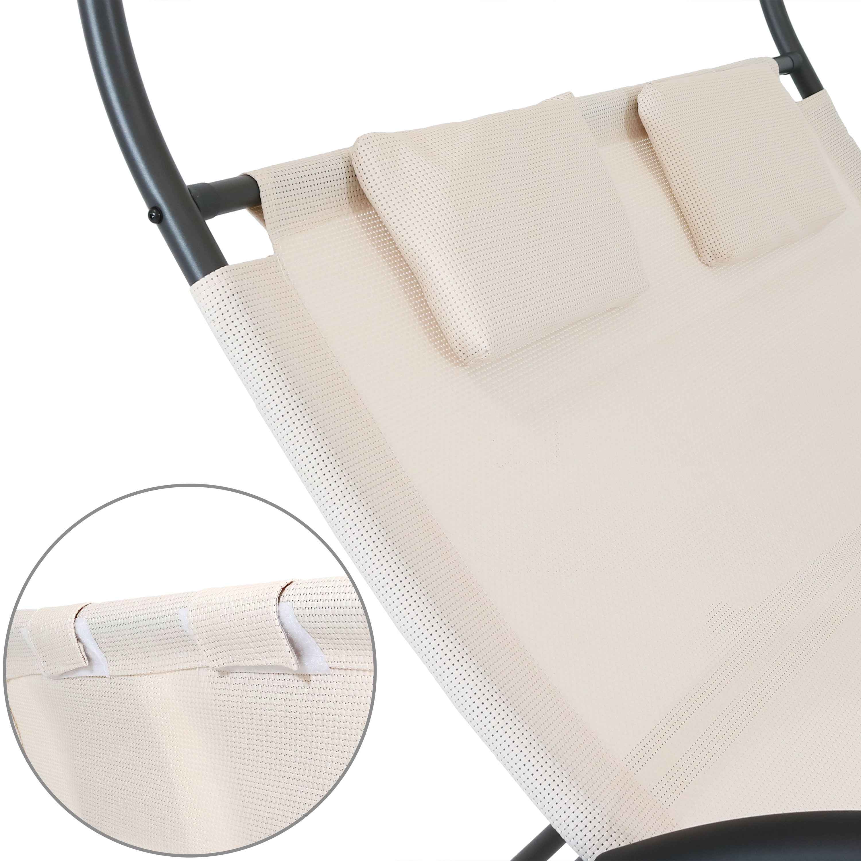 Sunnydaze Double Chaise Lounge with Adjustable Canopy & Removable Headrest Pillow - Beige Outdoor Patio Furniture for Poolside, Garden, and Backyard Relaxation