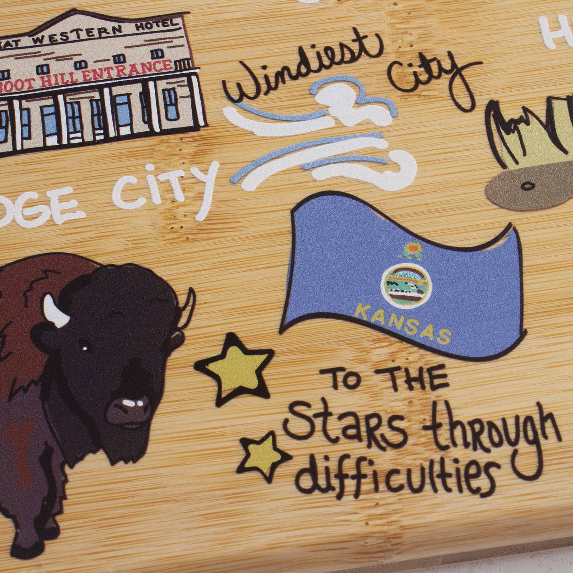 Premium Kansas-Themed Wooden Cutting Board with Fish Kiss™ Artwork - Durable Kitchen Essential for Chopping, Serving & Home Decor