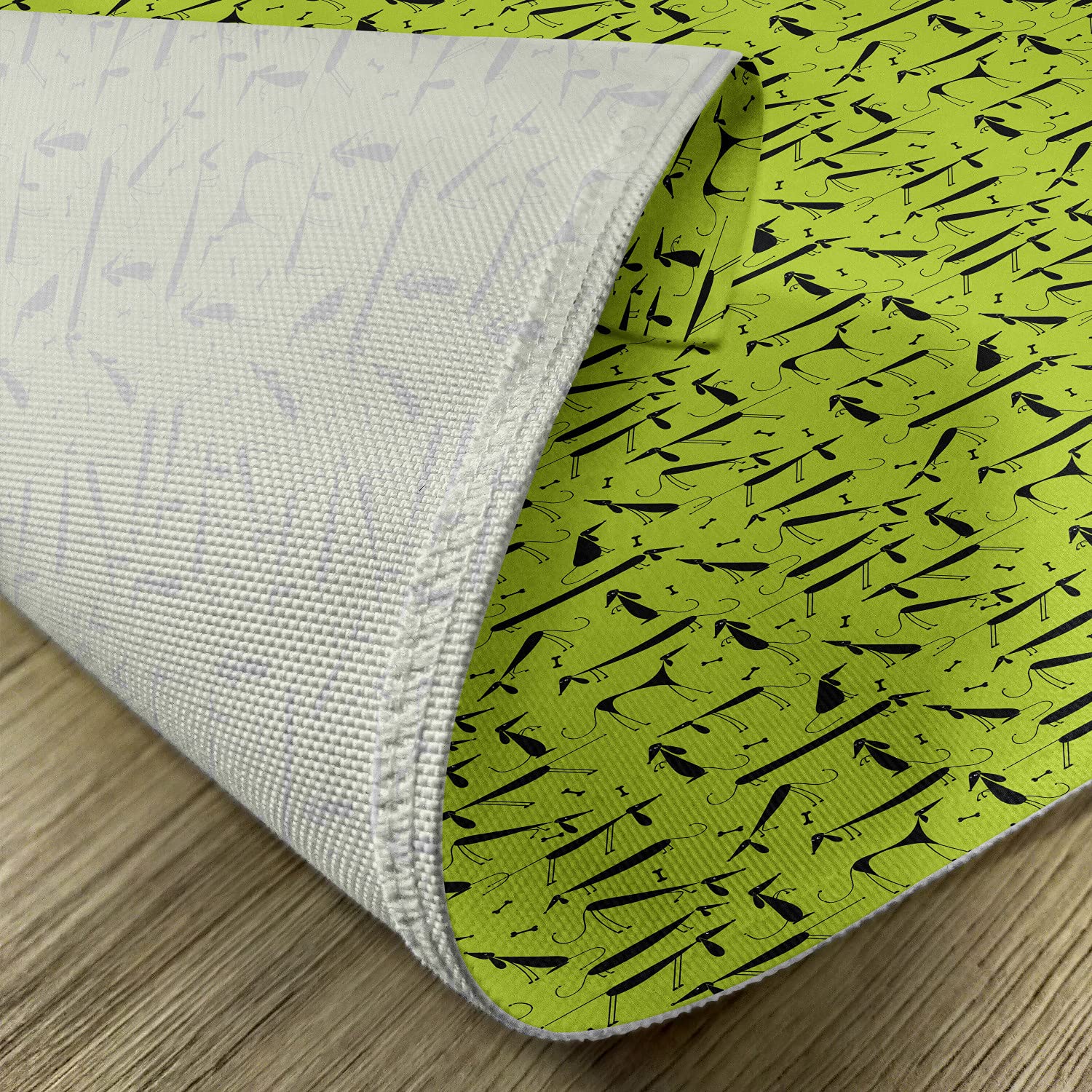 Lunarable Set of 4 Washable Dog Bone Place Mats - Abstract Canine Silhouette Print with Long Legs & Tails - Black & Yellow Green Kitchen Table Decor for Dining Room - Perfect for Pet Lovers' Homes, Dog-Themed Parties & Durable Everyday Use
