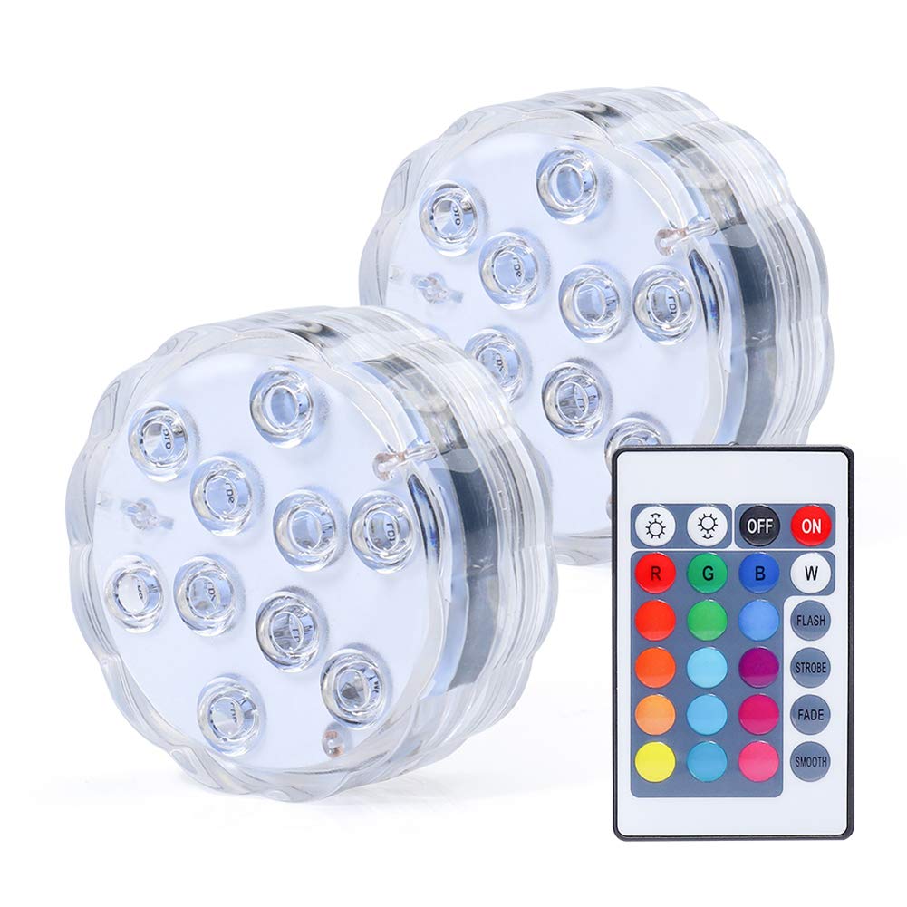 AquaMiracle Submersible LED Lights with Remote Control - Waterproof Battery Operated Color Changing Lights for Pool, Hot Tub, Pond, Aquarium, Bath, Party & Home Decor (2-Pack) - Perfect for Indoor/Outdoor Use, Nighttime Ambiance & Special Events