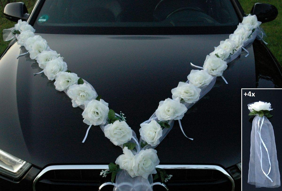 White Rose Garland Car Decoration - Elegant Floral Car Accessory for Weddings, Bridal Showers & Special Events | Perfect for Vehicle Decorations