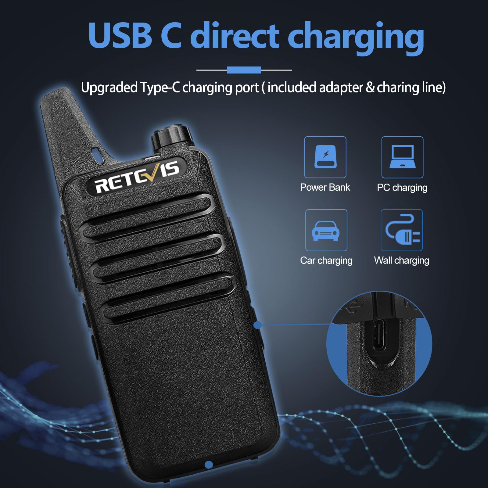 Retevis RT22 Long Range Walkie Talkies (2 Pack, Black) - Rechargeable Mini Two-Way Radios with VOX Handsfree & Earpiece - Perfect for Family Road Trips, Camping, Hiking, Skiing and Outdoor Adventures