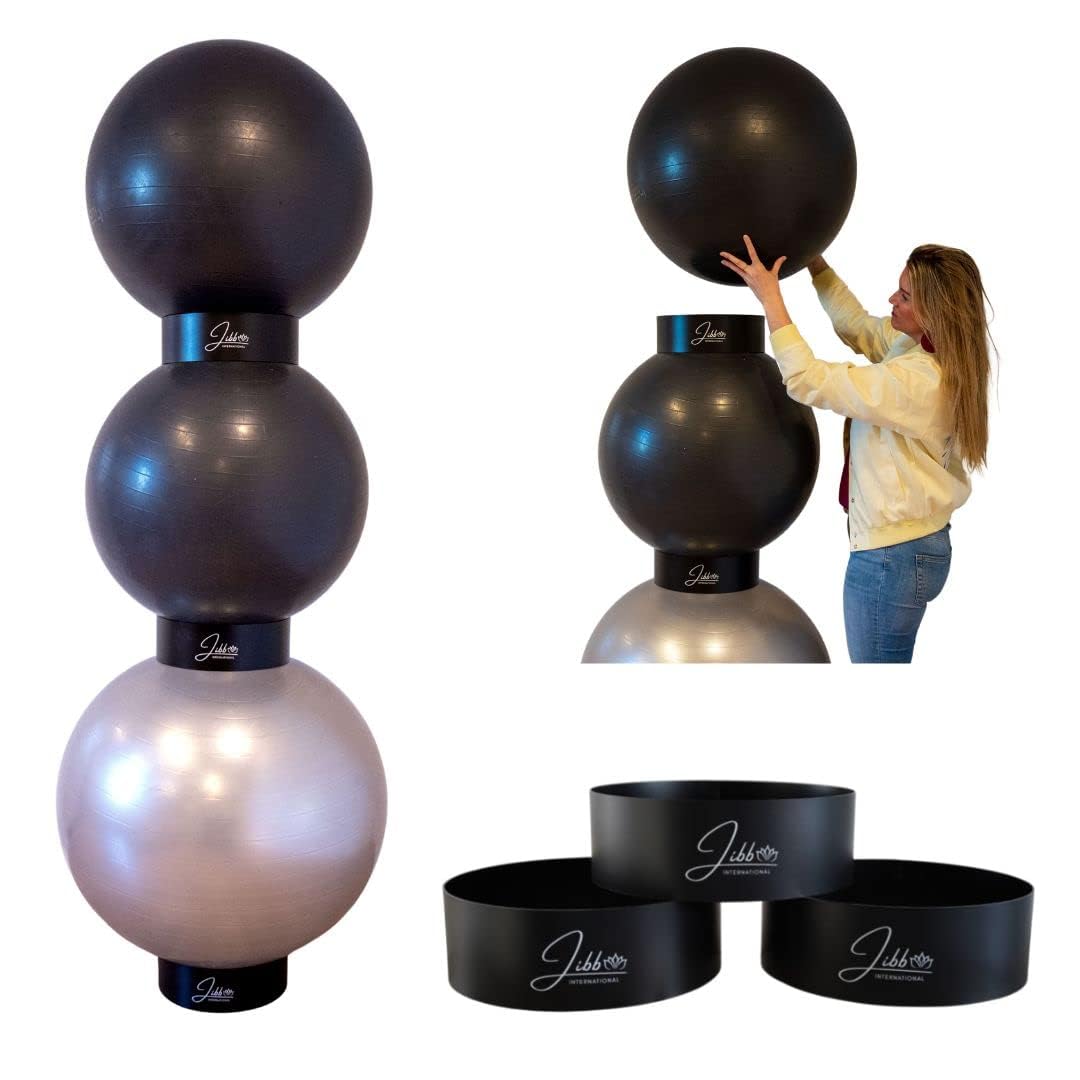 Jibb® 3-Pack Exercise Ball Holders - Heavy Duty Yoga & Stability Ball Rack for Home Gym, Studio Storage | Space-Saving Physio Ball Stand Organizer | Perfect for Yoga, Pilates, Fitness Training & Small Space Organization