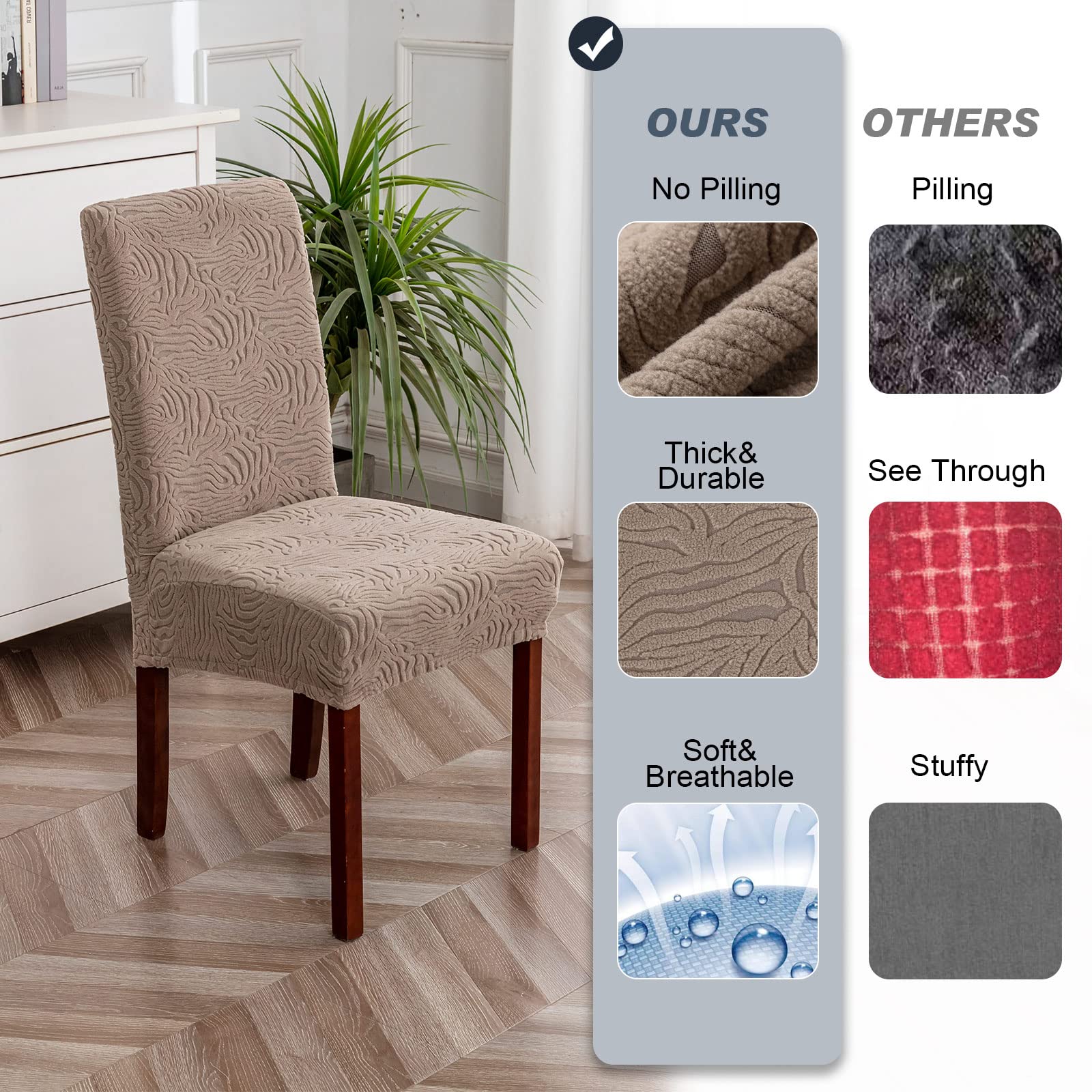 Stretch Dining Chair Covers 6-Pack - Washable & Removable for Kitchen & Dining Room