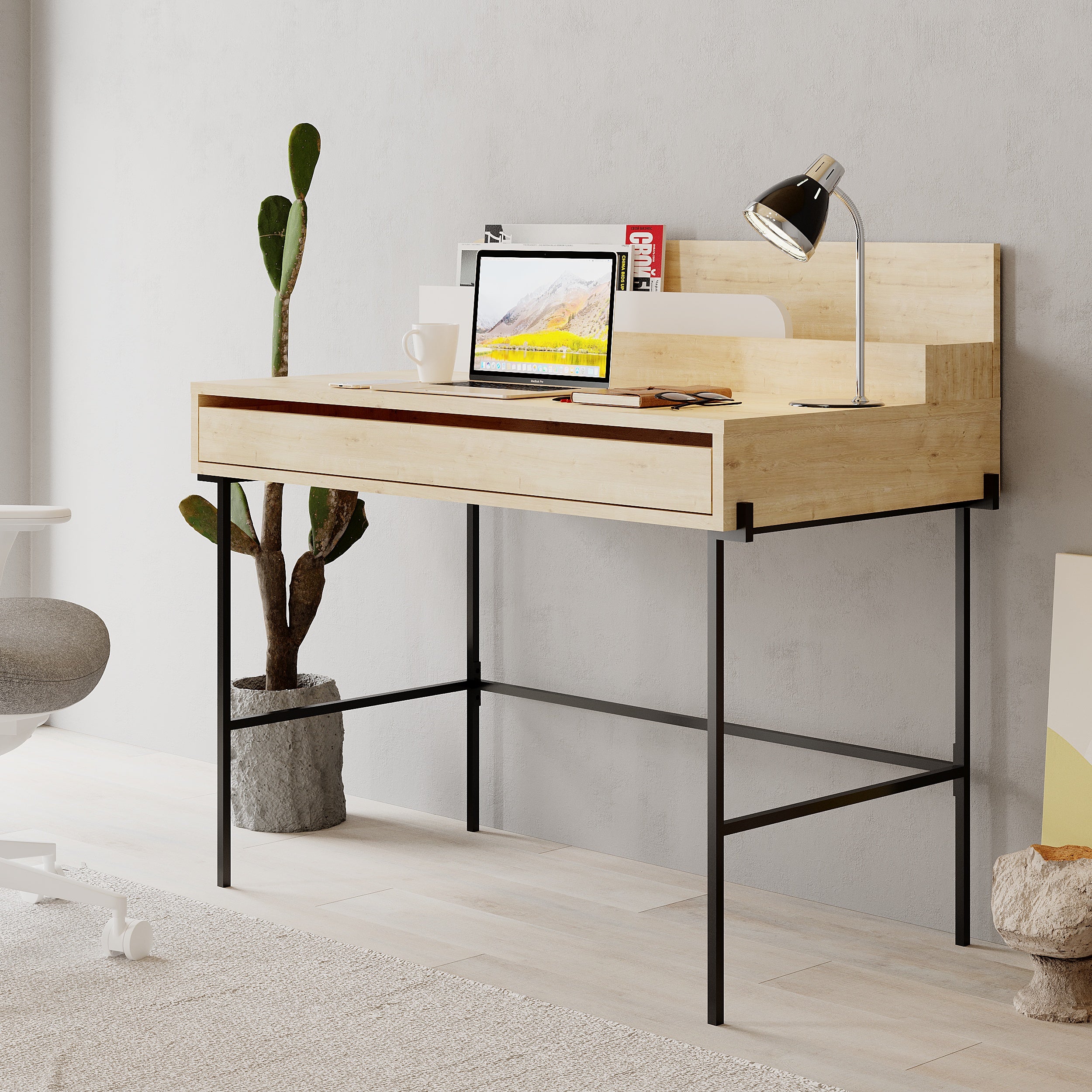 Fairfax Desk - Modern Home Office Desk with Storage, Study Writing Table for Small Spaces - Perfect for Remote Work, Online Learning & Home Office Setup