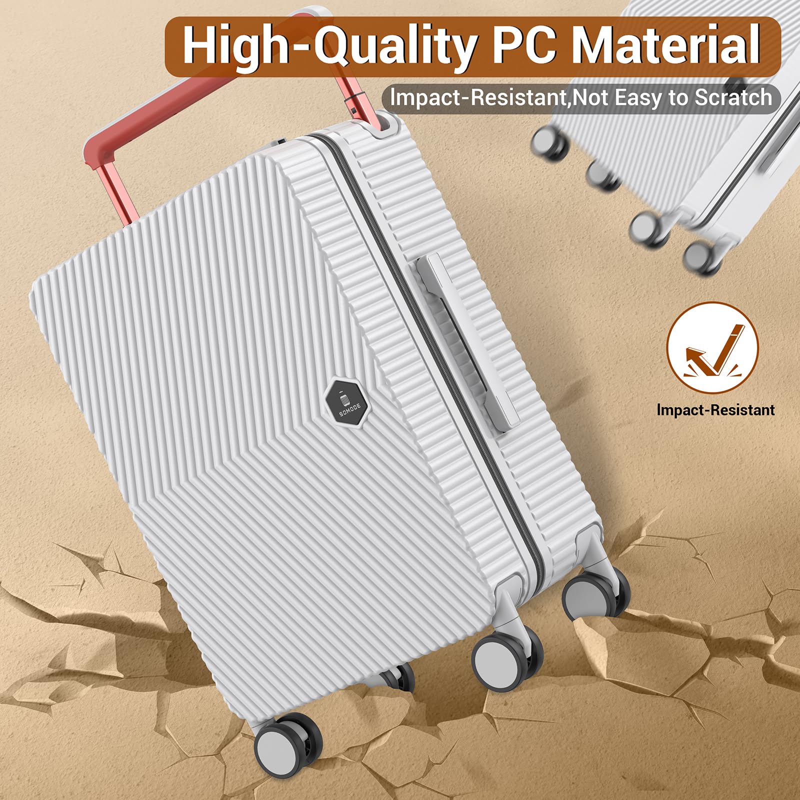 Lightweight Carry-on Luggage with PC Hard Shell, 360° Spinner Wheels & TSA Lock - White Travel Suitcase for Business Trips & Weekend Getaways