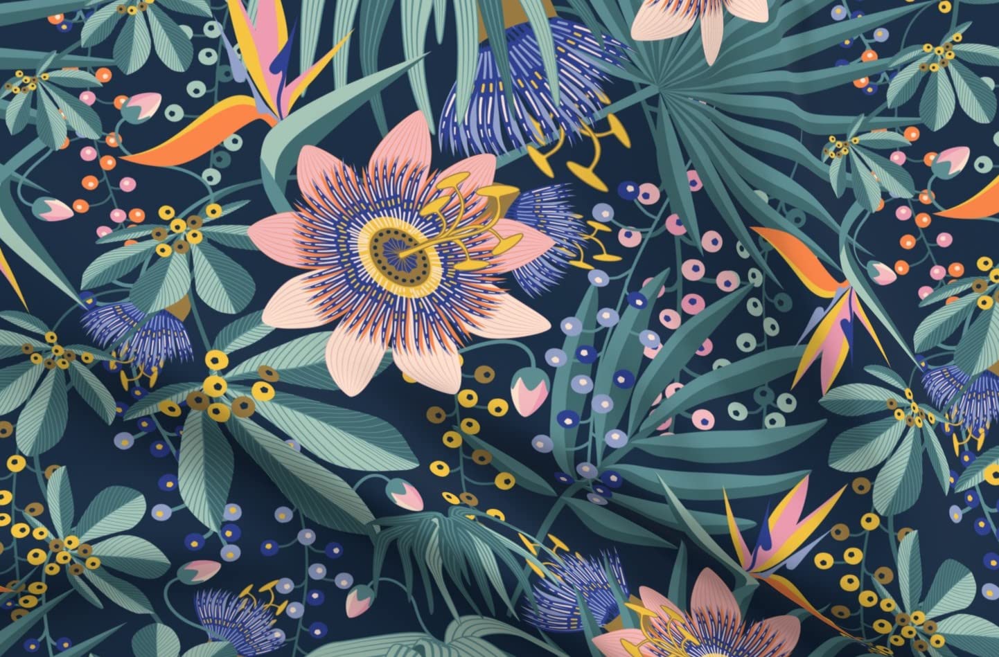 Tropical Flora Flowers Nature Jumbo Printed Minky Fabric Fat Quarter - Soft Plush Fabric for Sewing Baby Blankets, Quilt Backing & DIY Plush Toys - Perfect for Nursery Decor, Baby Shower Gifts & Craft Projects