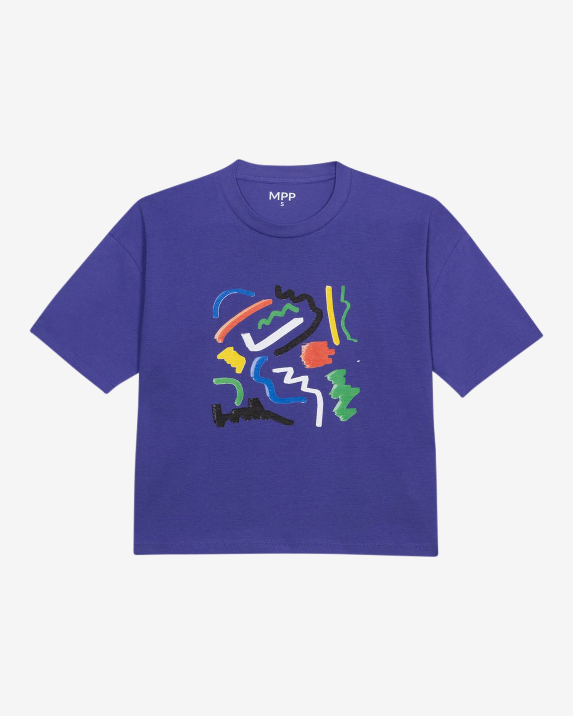 Miss Pompom Purple Scribble Graphic T-Shirt for Women | Trendy Casual Tee for Outfits, Streetwear & Everyday Wear