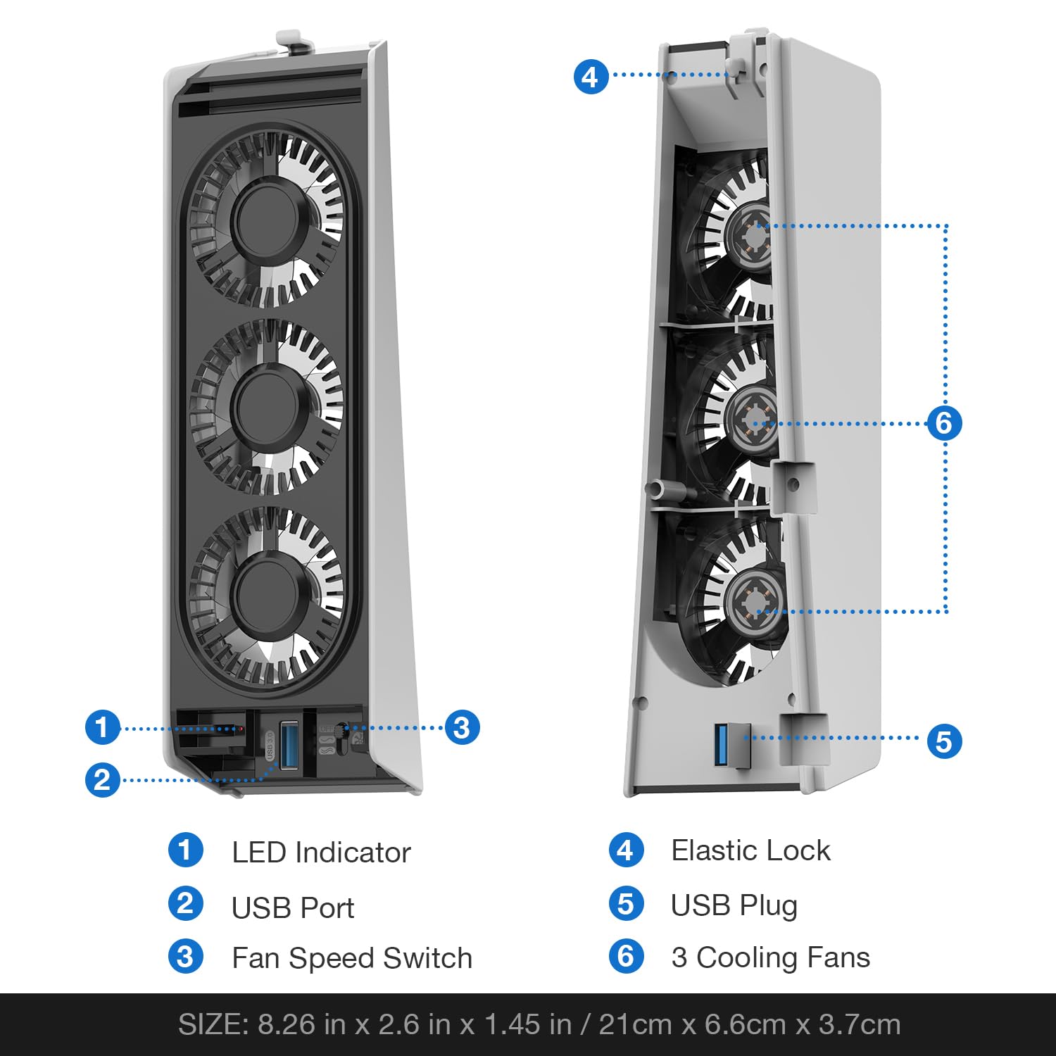 MEQI Upgraded PS5 Cooling Fan with LED Lights & USB 3.0 Hubs - Quiet Cooling Station for Playstation 5 Disc/Digital Edition - Prevent Overheating for Long Gaming Sessions