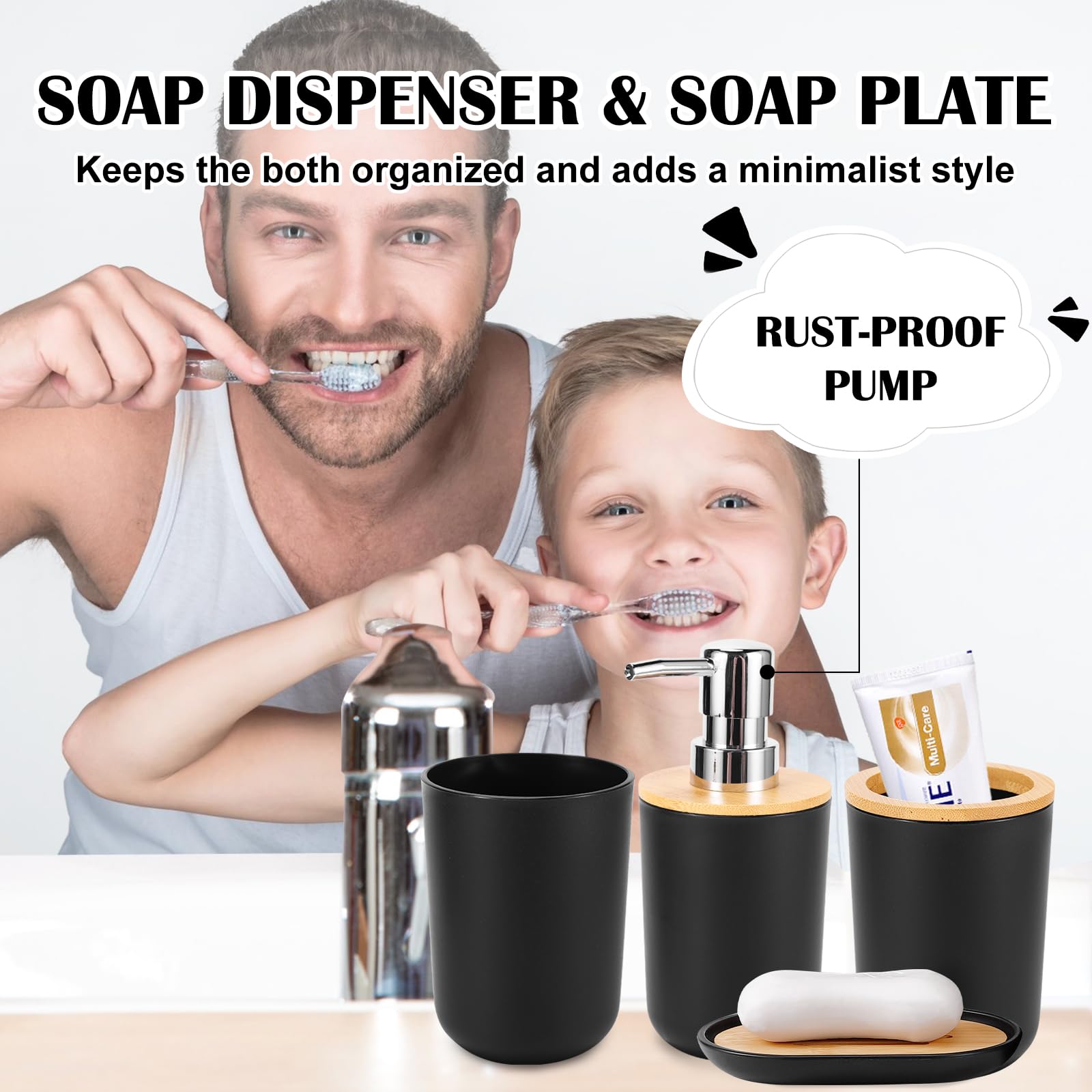 iMucci 9-Piece Black Bathroom Accessories Set - Includes Trash Can, Soap Dispenser & More | Modern Matte Black Bathroom Decor for Toilet, Sink & Shower Organization | Perfect for Home, Apartment & Guest Bathroom