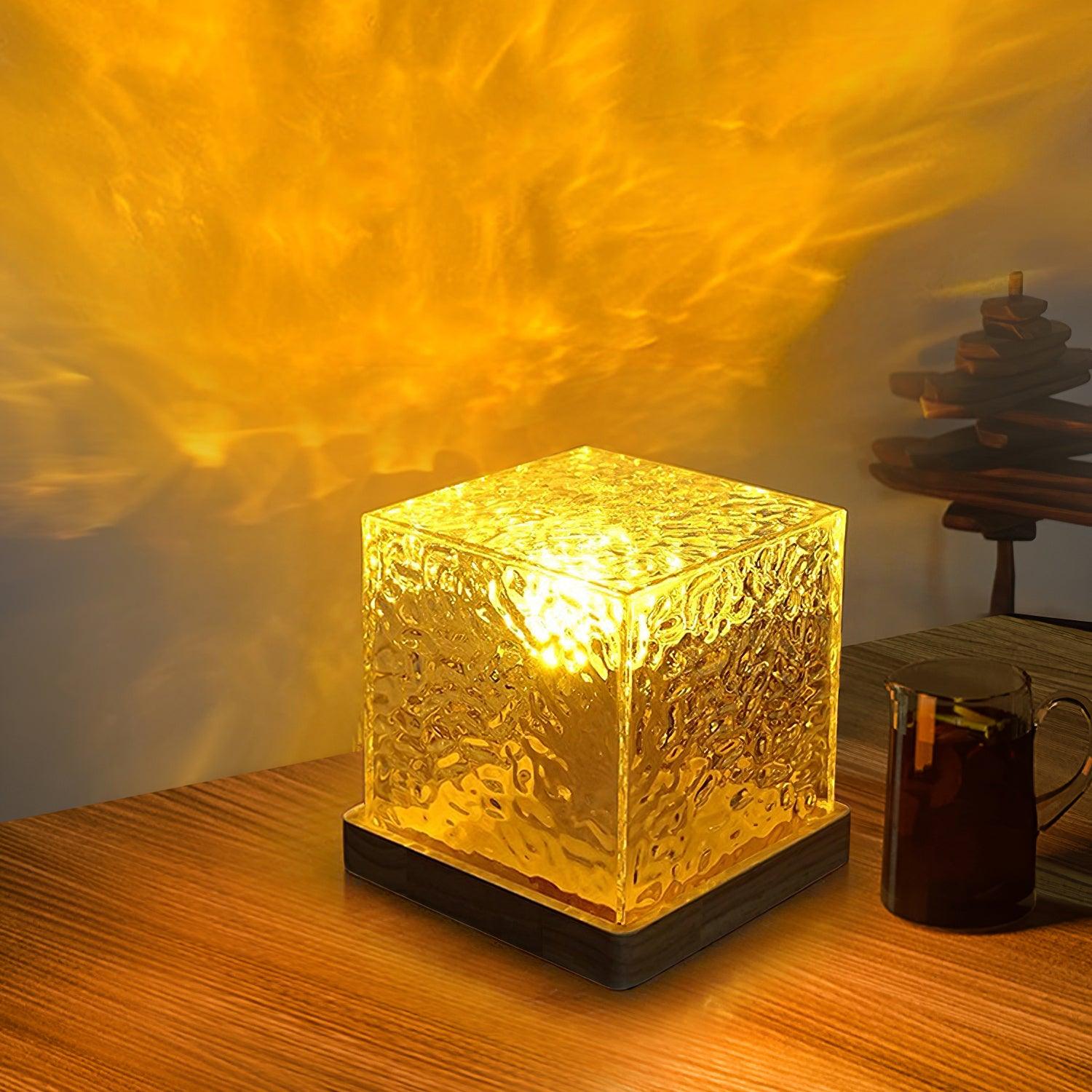 Water Ripple Crystal Table Lamp - Modern LED Night Light for Bedroom, Living Room & Office Decor - Creates Soothing Ambient Lighting for Relaxation & Sleep