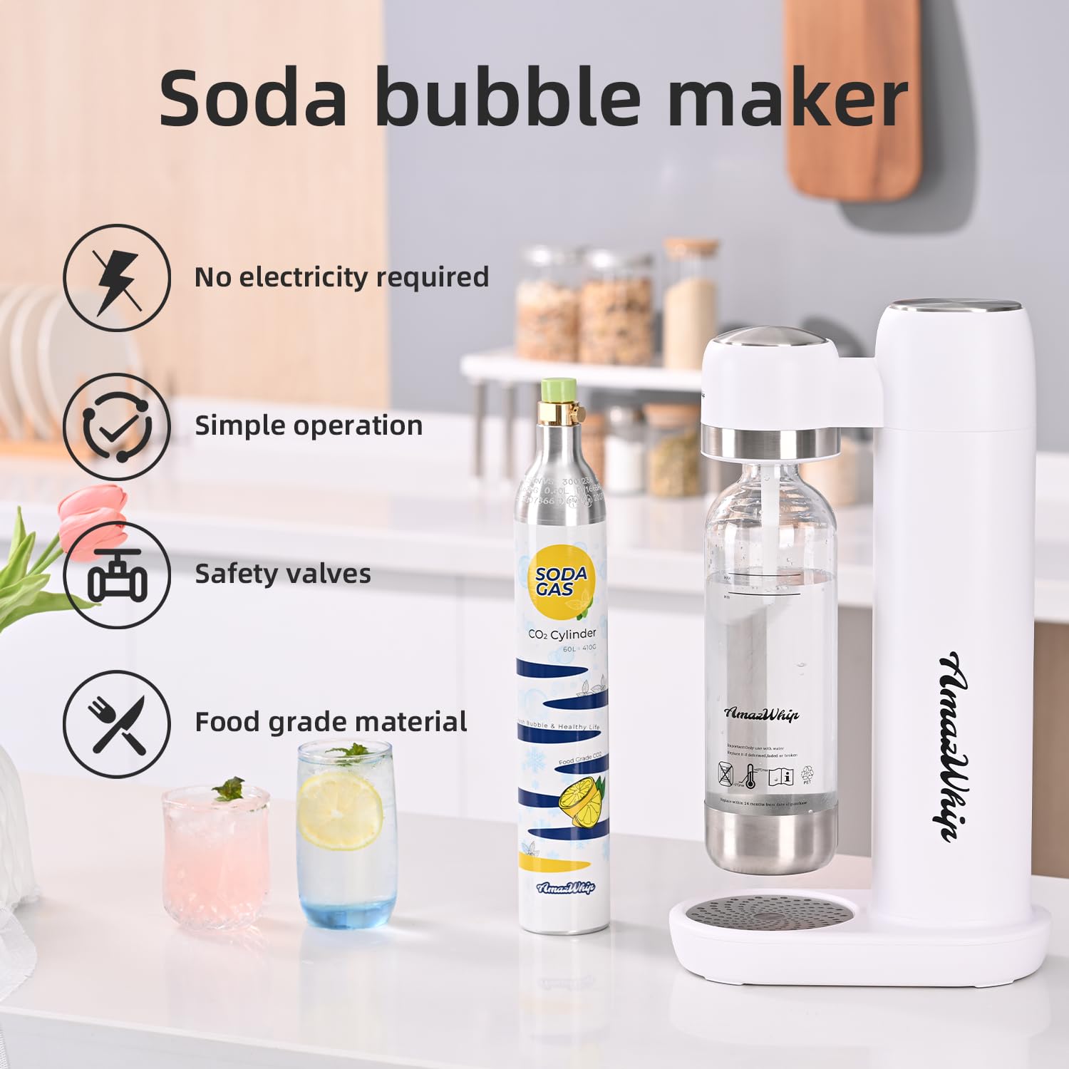**Sparkling Water Maker Machine - Portable Household Soda Maker with 1L BPA-Free Bottle, CO2 Carbonation System for Homemade Carbonated Drinks (White) - Perfect for Kitchen, Office & Outdoor Use**
