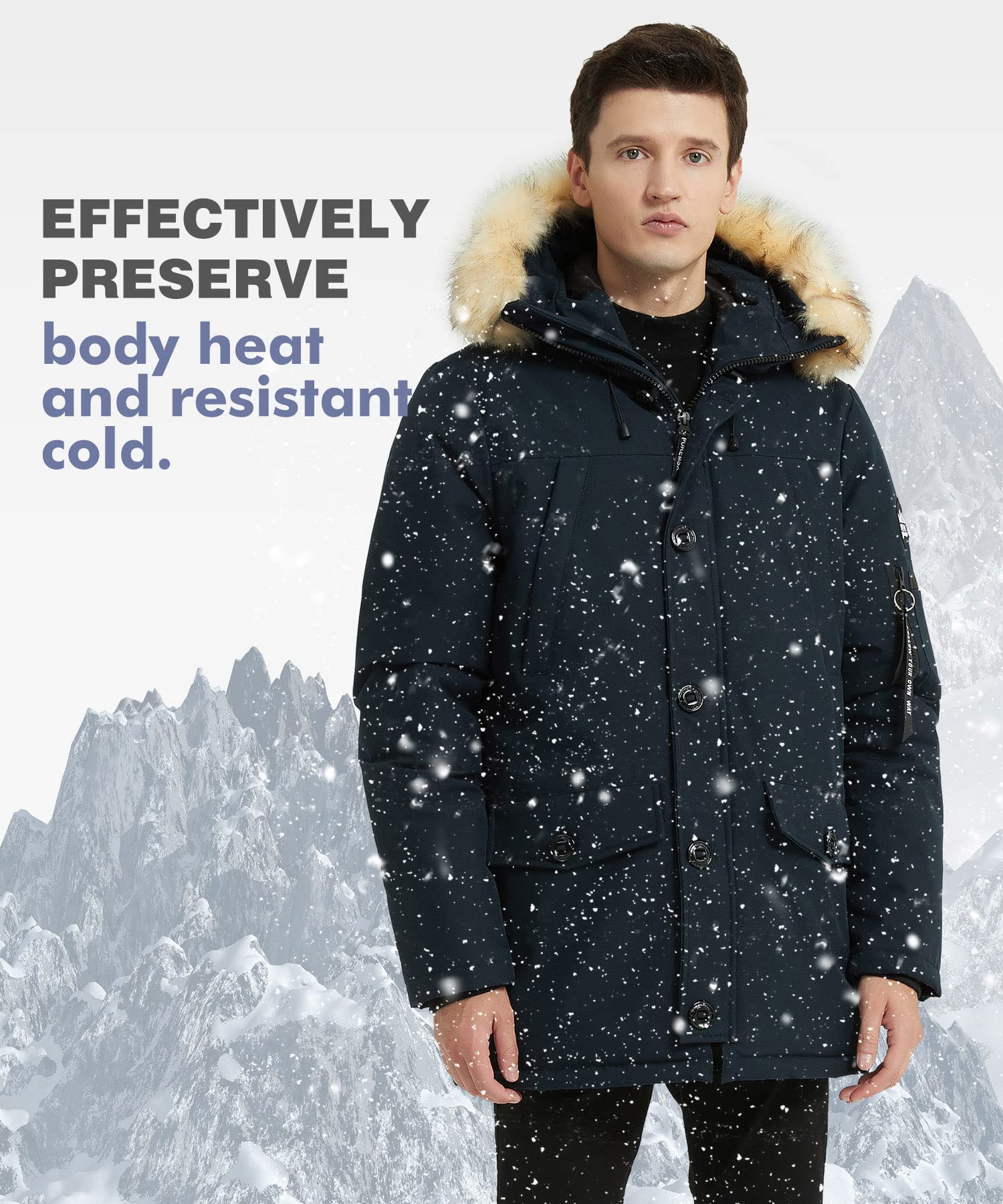 **PUREMSX Men's Winter Jacket - Insulated Thick Warm Puffer Coat with Fur Hood for Cold Weather - Perfect for Skiing, Snowboarding & Outdoor Activities**