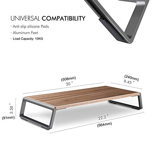 Premium Metal Monitor Stand Riser for iMac & MacBook - Space-Saving Dark Wood Grain Laptop Accessory with Sturdy Platform - Perfect for Home Office, Gaming Setup & Workspace Organization (Black)