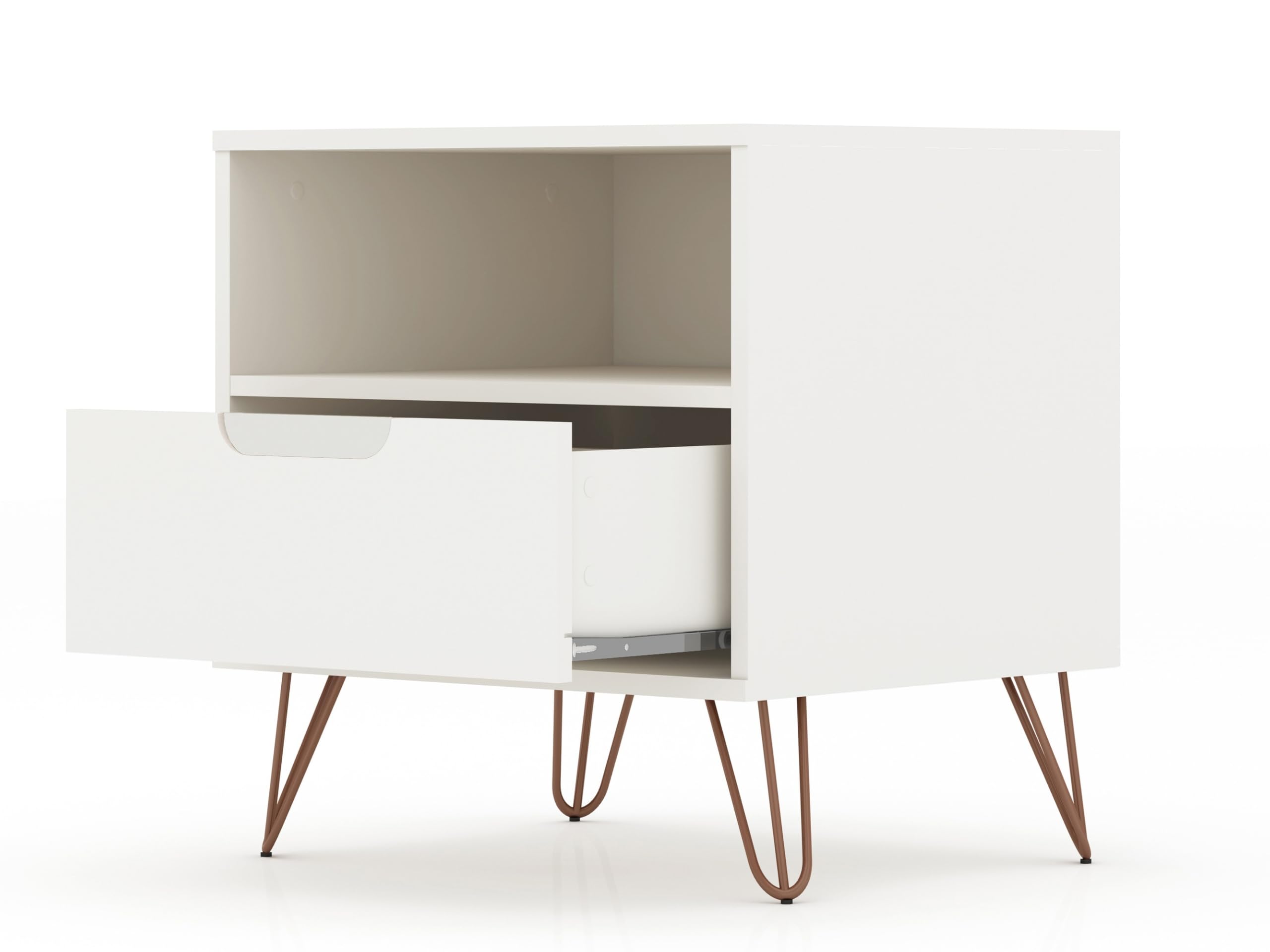 Mid Century Modern Nightstands Set of 2 with Drawer & Cubby - Functional Storage Organizer for Bedroom & Living Room - Off-White Bedside Tables - Perfect for Small Spaces, Guest Rooms & Apartment Decor