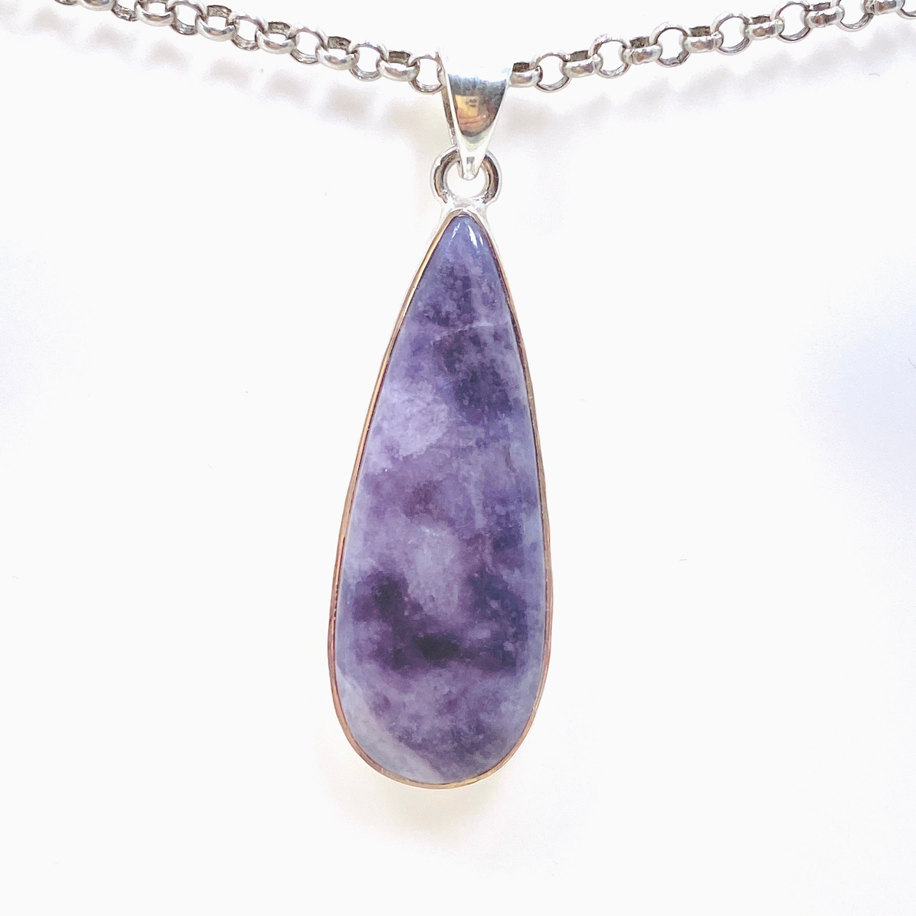 Lepidolite Teardrop Cabochon Pendant in Hammered Sterling Silver Setting KPGJ4610 - Healing Crystal Jewelry for Stress Relief & Meditation