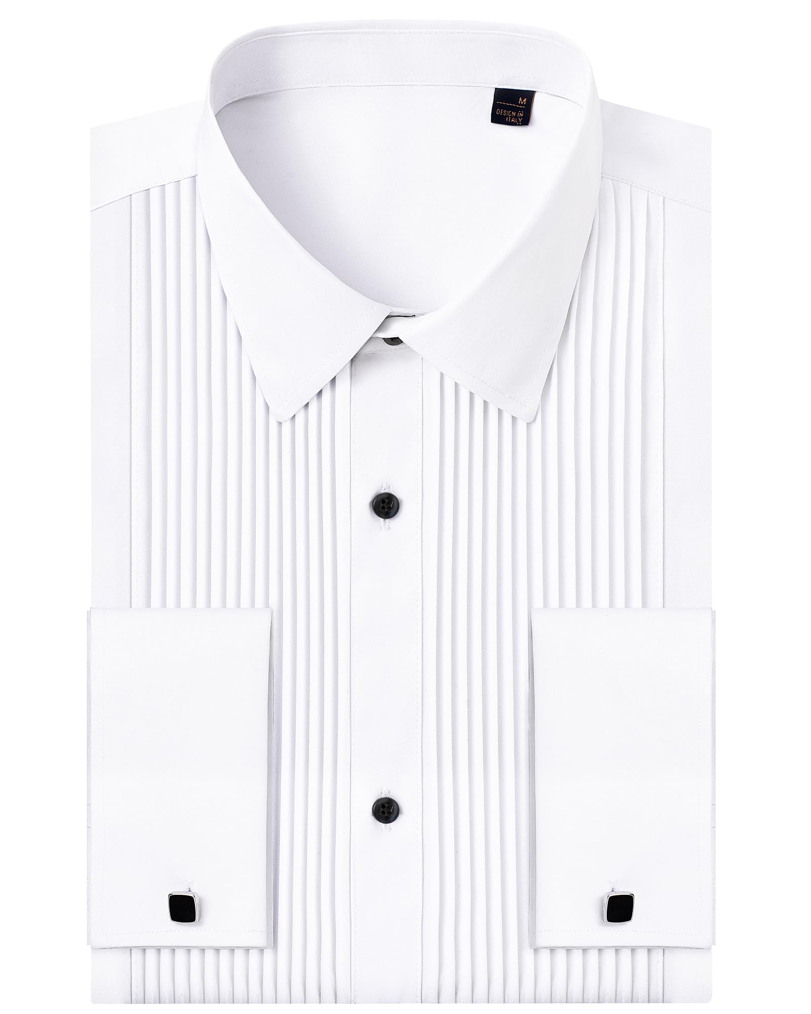 J.VER Men's French Cuff Tuxedo Dress Shirt with Metal Cufflinks - Formal Pleated Business Shirt for Wedding, Prom & Party - Premium Office Wear & Special Occasion Attire