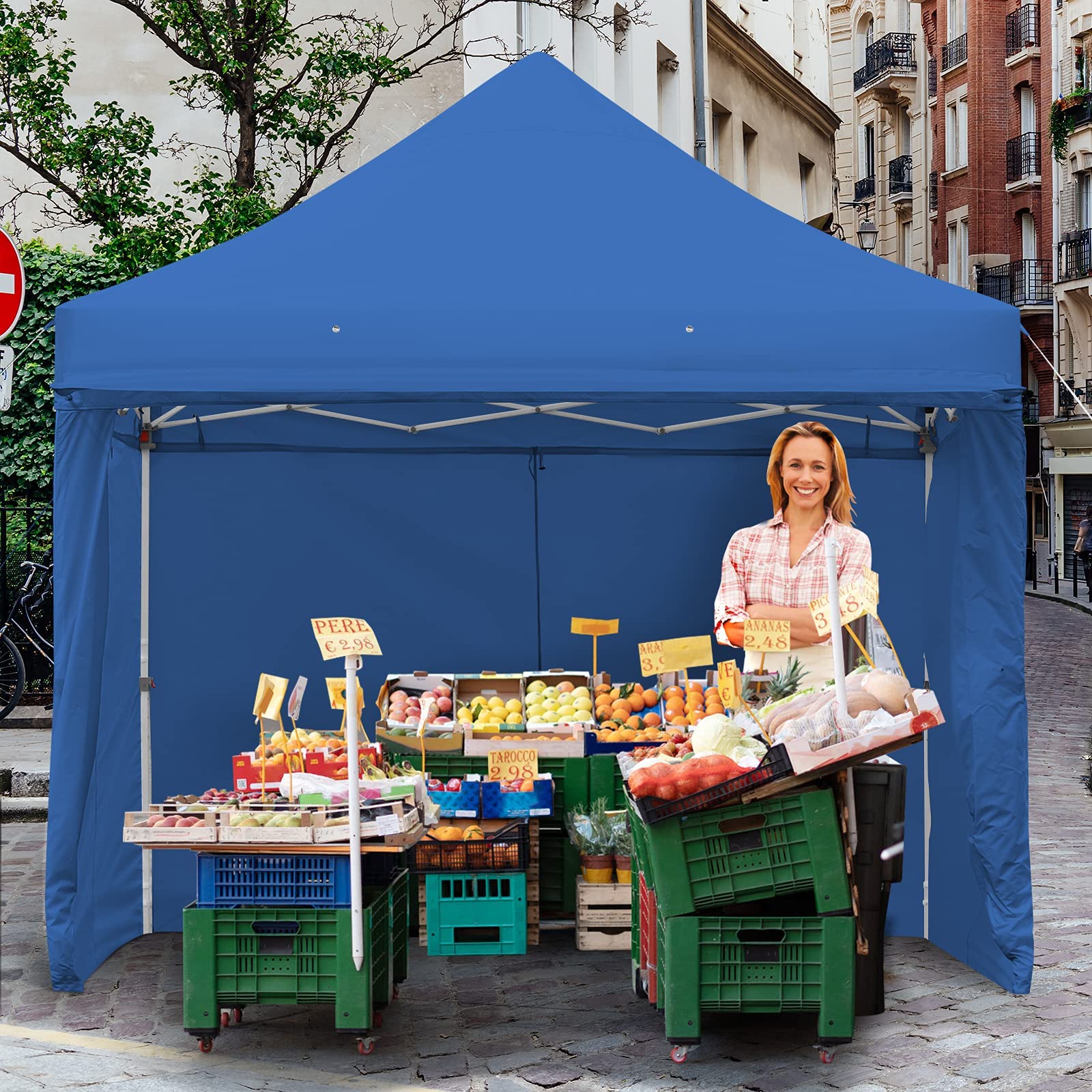 Tangkula 10x10ft Pop Up Canopy Tent - Commercial Instant Shelter with 5 Removable Zippered Sidewalls & Extended Awning - Portable Market Canopy Includes 4 Sand Bags, 8 Stakes, 4 Ropes & Carry Bag - Perfect for Outdoor Events, Farmers Markets, Camping & Beach Parties