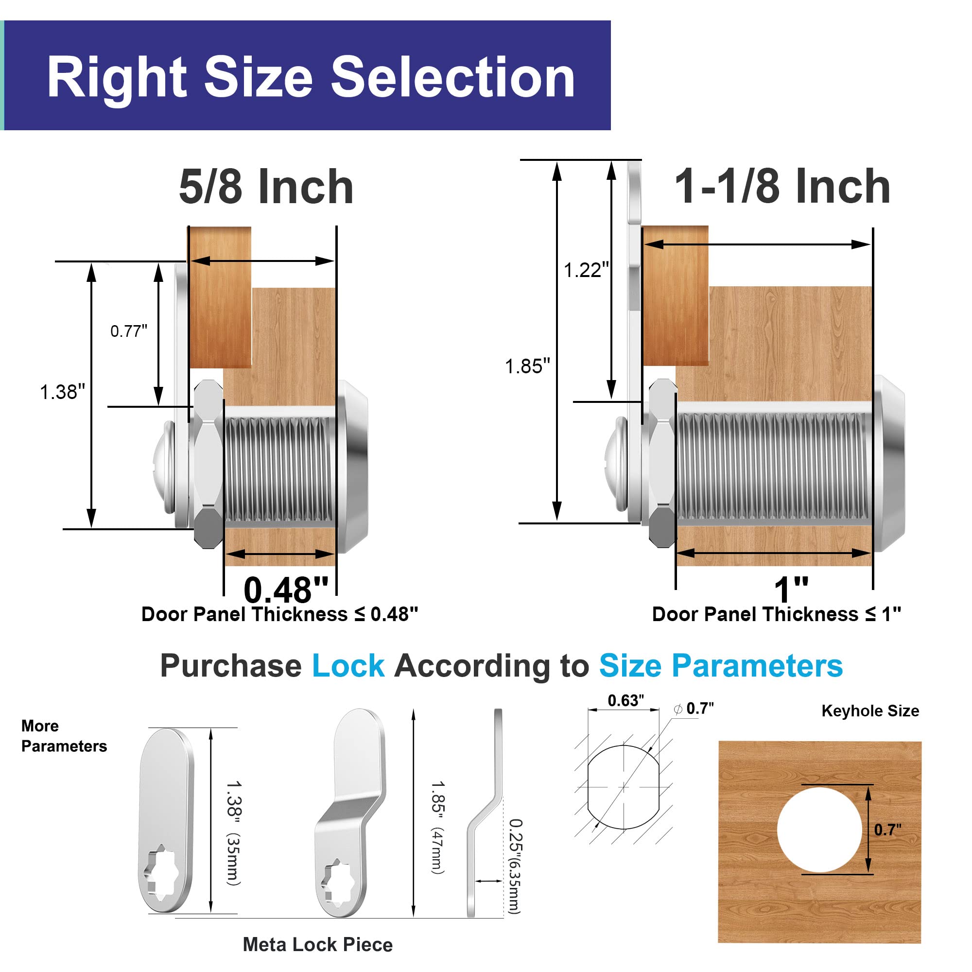 Jayseon 3 Pack Mailbox Lock Cabinet Locks with Key - 5/8
