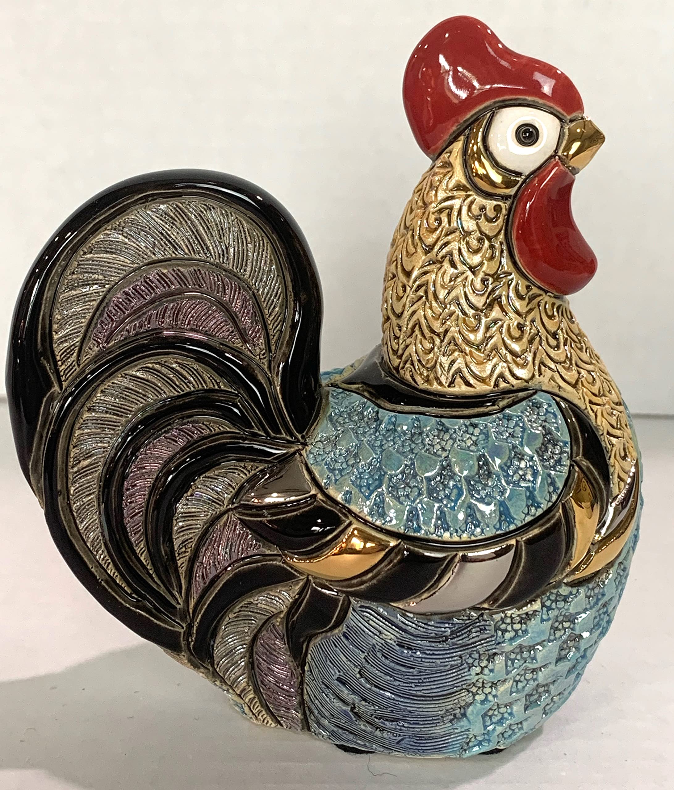 De Rosa Handmade Sculpted Ceramic Rooster Statue - Unique Home Decor for Kitchen, Living Room & Garden - Perfect Gift for Rooster Lovers & Farmhouse Style Enthusiasts