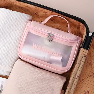 Luxula Clear Waterproof Travel Cosmetic Bag with Zipper & Handle - Portable Toiletry Organizer for Women & Girls (Round, 23x13x20cm) - Perfect for Airplane Carry-on, Gym Essentials & Makeup Storage