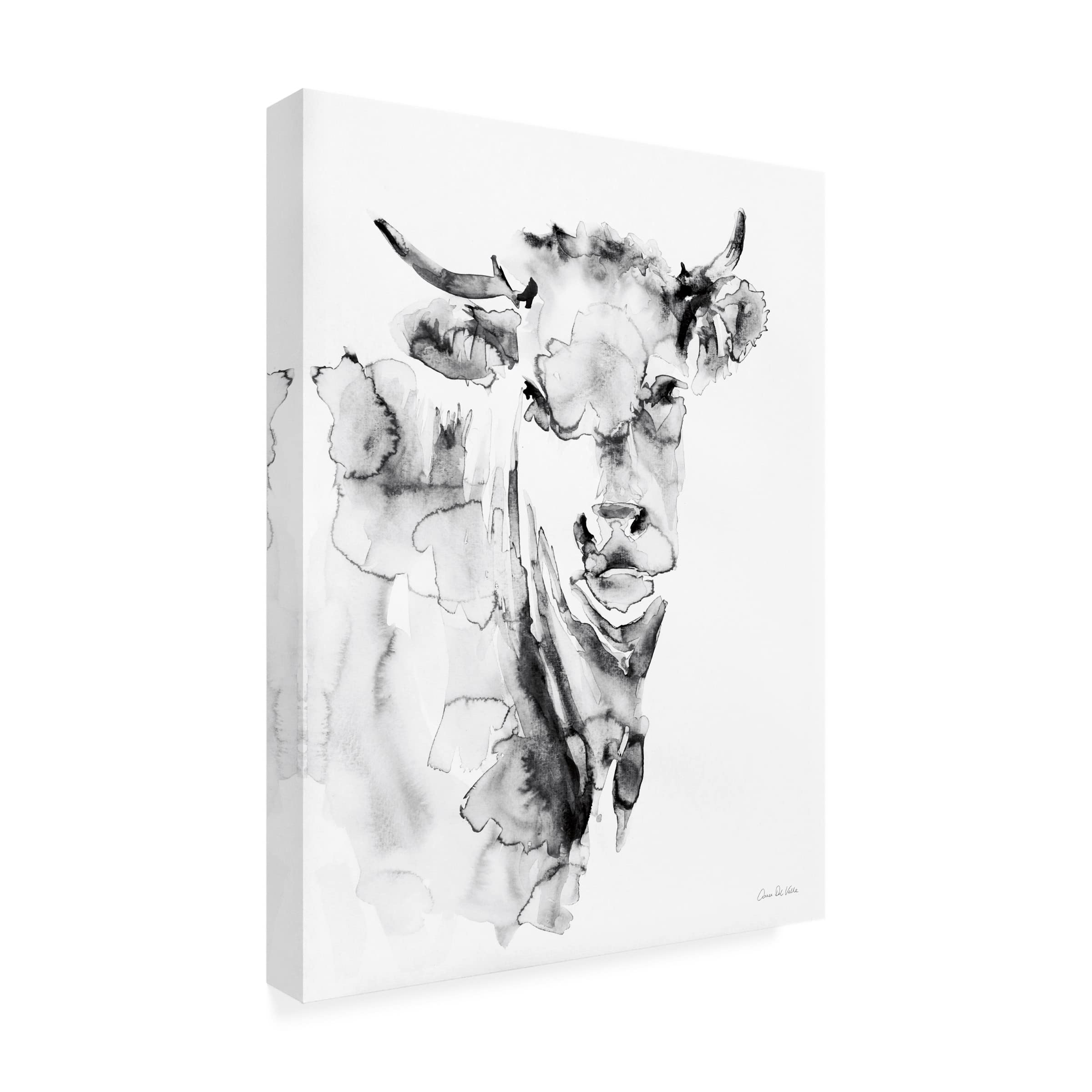 Trademark Fine Art 'Village Cow Gray' Canvas Wall Art by Aimee Del Valle - Hand-Painted Landscape Painting for Living Room, Bedroom & Office Decor
