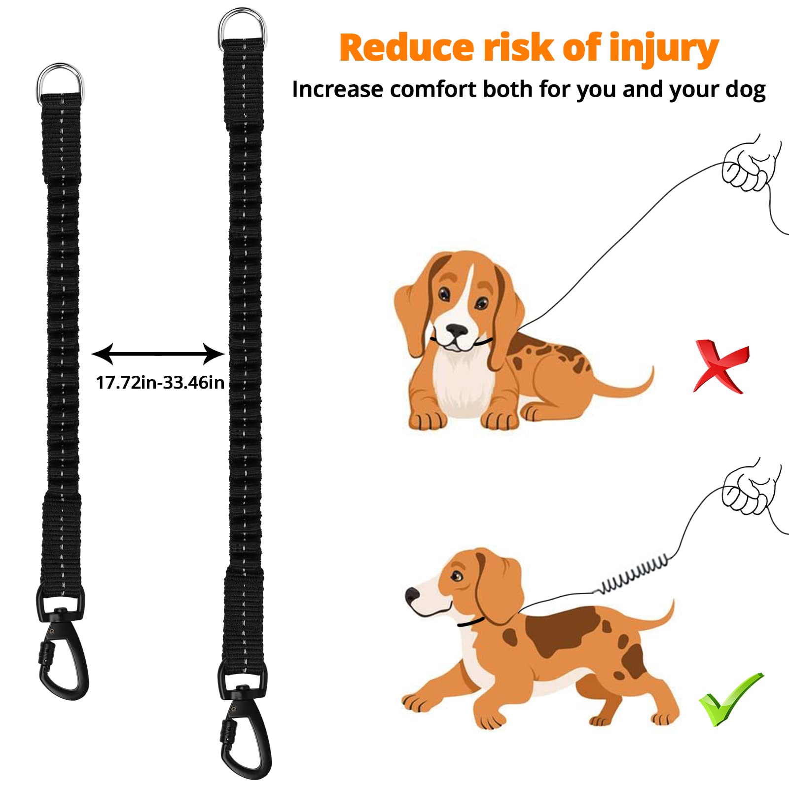 15 FT Heavy Duty Reflective Dog Leash with Swivel Locking Hook, Bungee & Padded Handle - Long Rope Leash for Small, Medium & Large Dogs - Perfect for Walking, Hiking, Training & Outdoor Adventures