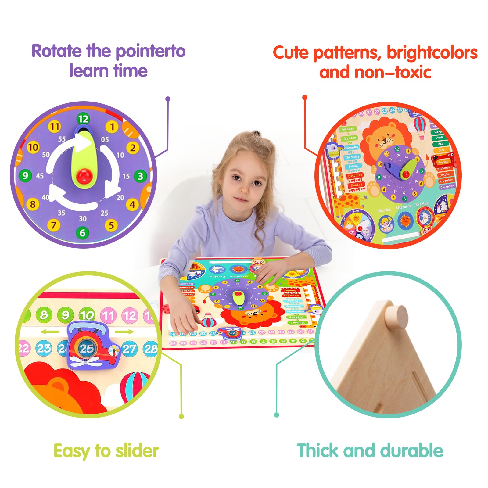 Montessori Wooden Calendar & Teaching Clock - 7-in-1 Educational Toy for 4 Year Old Kids | Learn Time, Date, Days, Months, Seasons & Weather | Perfect for Preschool Learning & Homeschool Activities