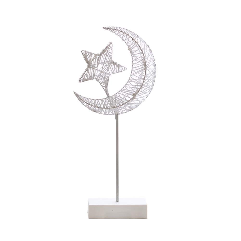 1PC LED Night Light - Star Moon Table Lamp with Rattan Design, Christmas Holiday Decoration, Love Theme (Moon Holding Stars), Battery Not Included - Perfect for Bedroom, Nursery, Living Room, and Gift Giving