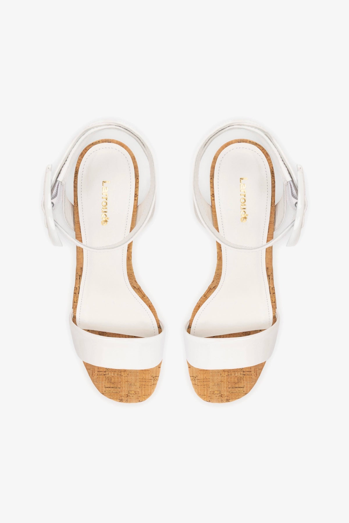 Dolly Verona Low Sandal Women's Shoes - White Patent Leather & Natural Cork Wedge Sandals for Summer, Beach, Wedding, and Casual Outfits