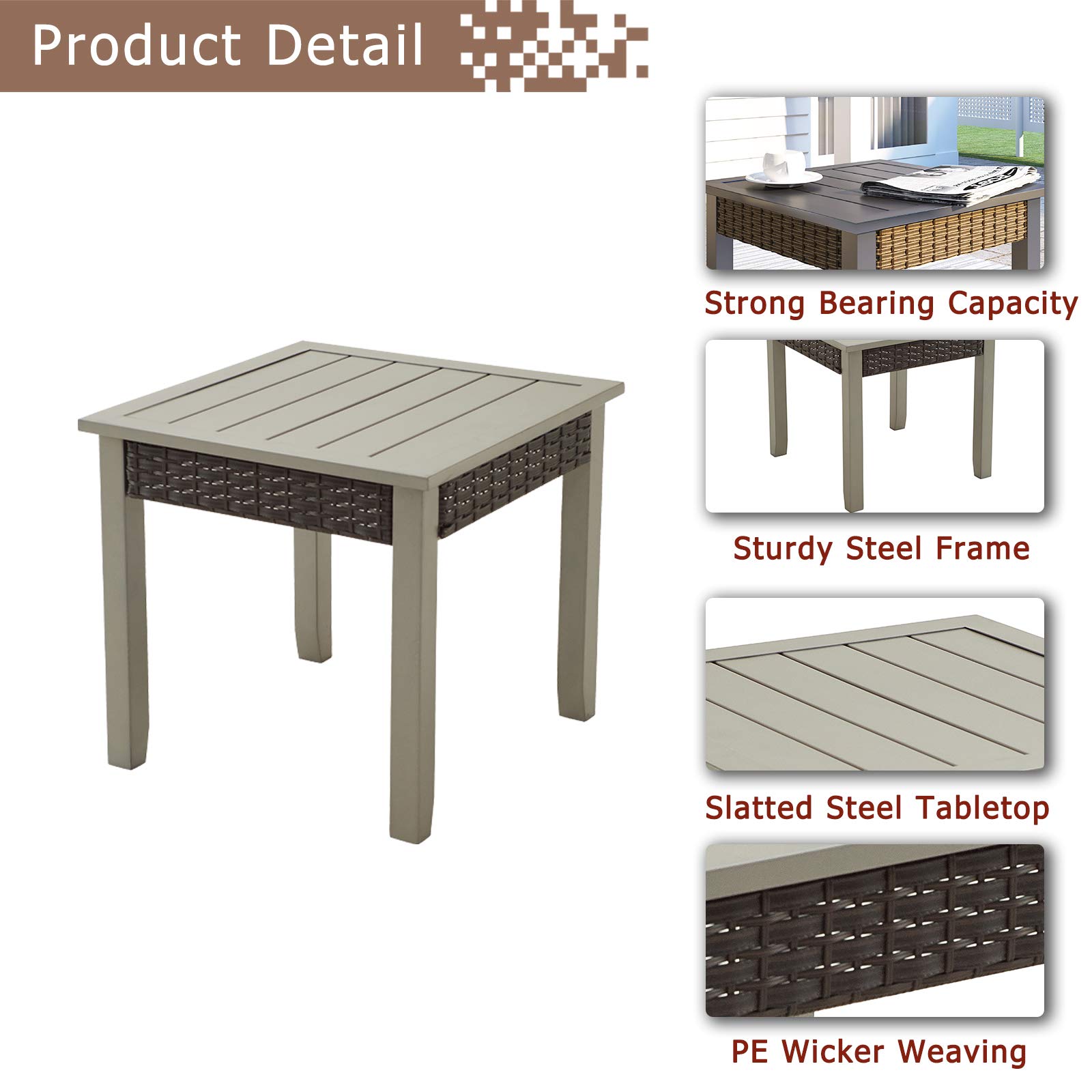 3-Piece Patio Bistro Set with Thick Cushions - Metal Frame Outdoor Lounge Armchairs & Side Table for Deck, Garden or Balcony - Gray Modern Furniture for Relaxing & Entertaining