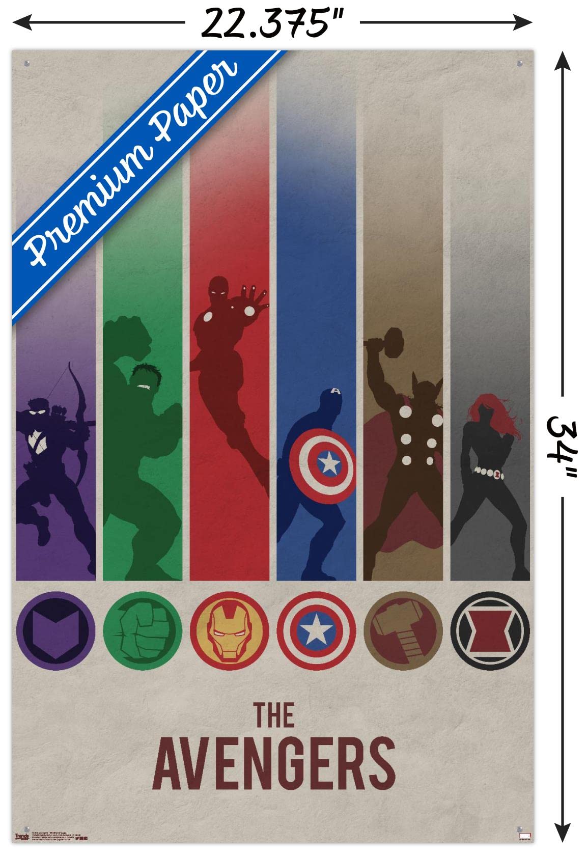 Marvel Avengers Minimalist Logo Wall Poster with Push Pins - Superhero Room Decor for Bedroom, Office & Game Room
