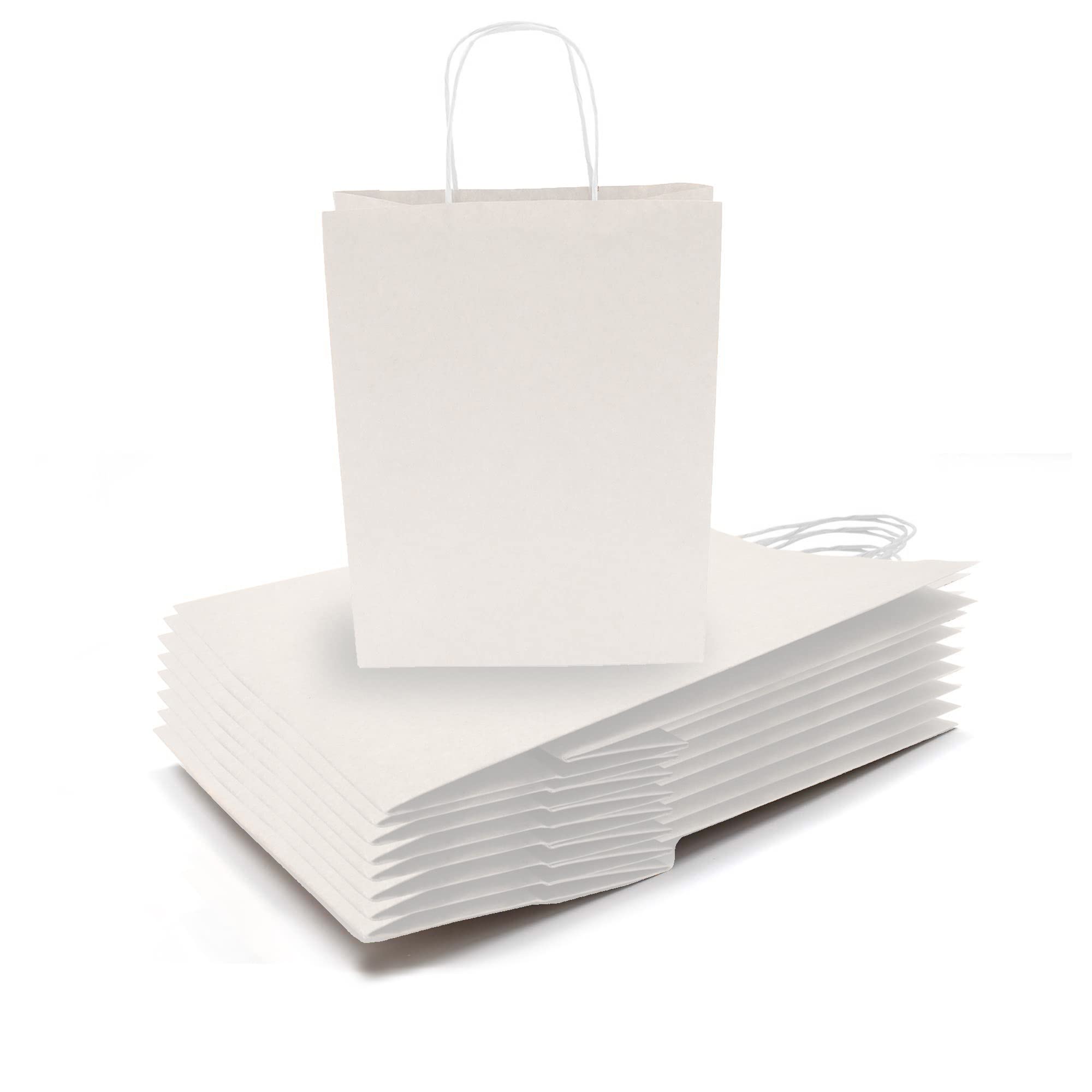 JET 10x5x10 Inch Virgin Kraft Paper Gift Bags with Twisted Handles - Bulk 100pcs White Recyclable Shopping Bags for DIY, Retail, Wedding Gifts & Party Favors | Eco-Friendly Packaging for Business, Takeout, Grocery & Merchandise