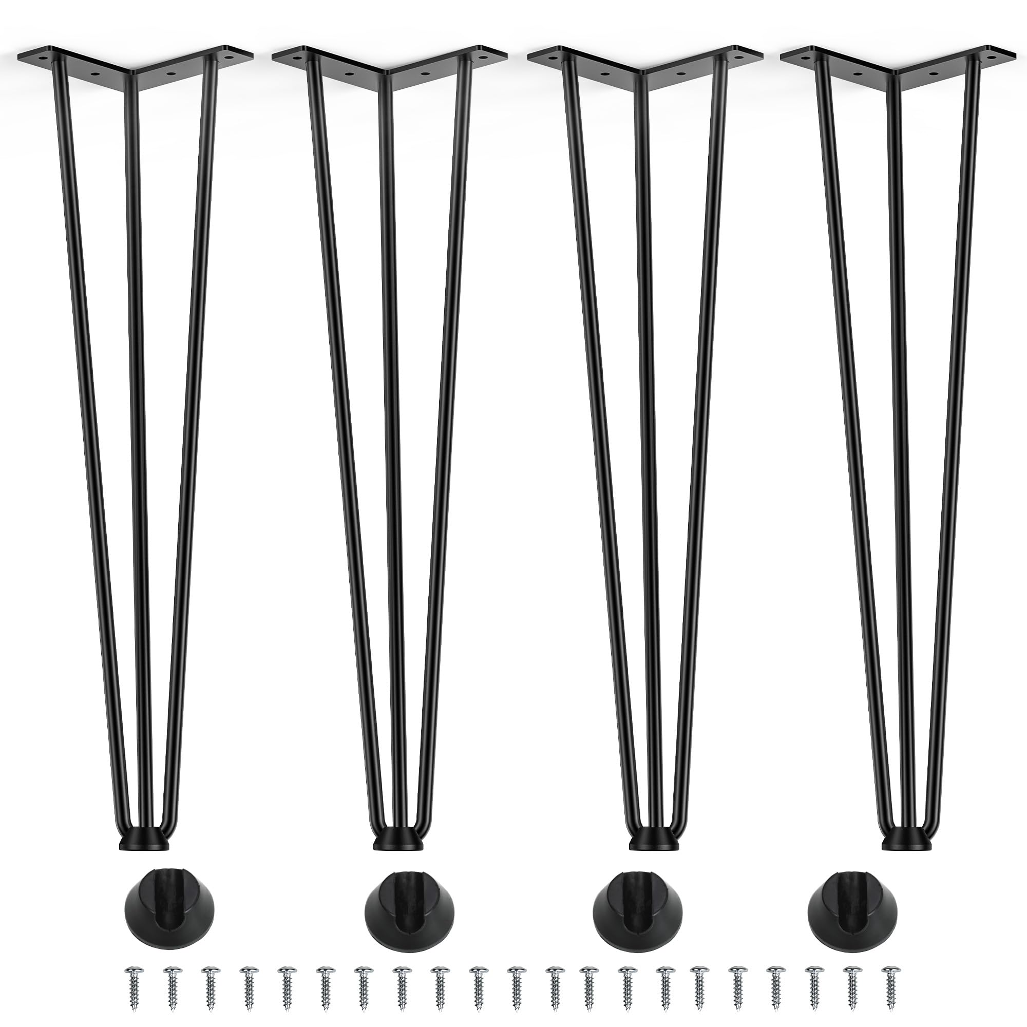 20 Inch Hairpin Table Legs (Set of 4) - Heavy Duty Metal Furniture Legs for DIY Projects - Perfect for TV Stand, Cabinet, Coffee Table, Desk - Includes Rubber Floor Protectors - Black Industrial Style Home Decor