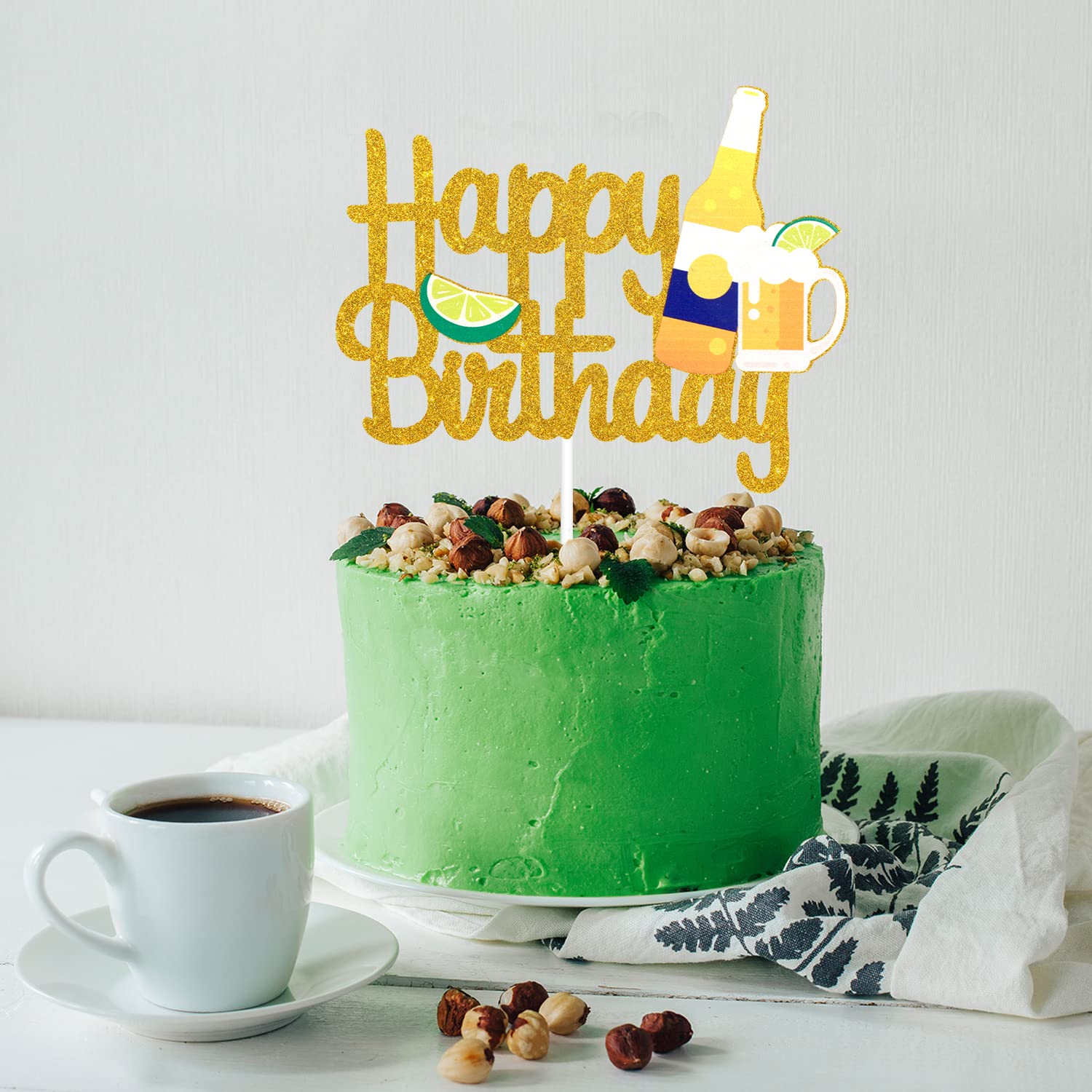 Happy Birthday Beer Cake Topper - Cheers to 30th 40th 50th Birthday Party Decor - Summer Hawaii Luau BBQ Beer Themed Celebration - Perfect for Beach Parties, Barbecues & Tropical Birthday Decorations
