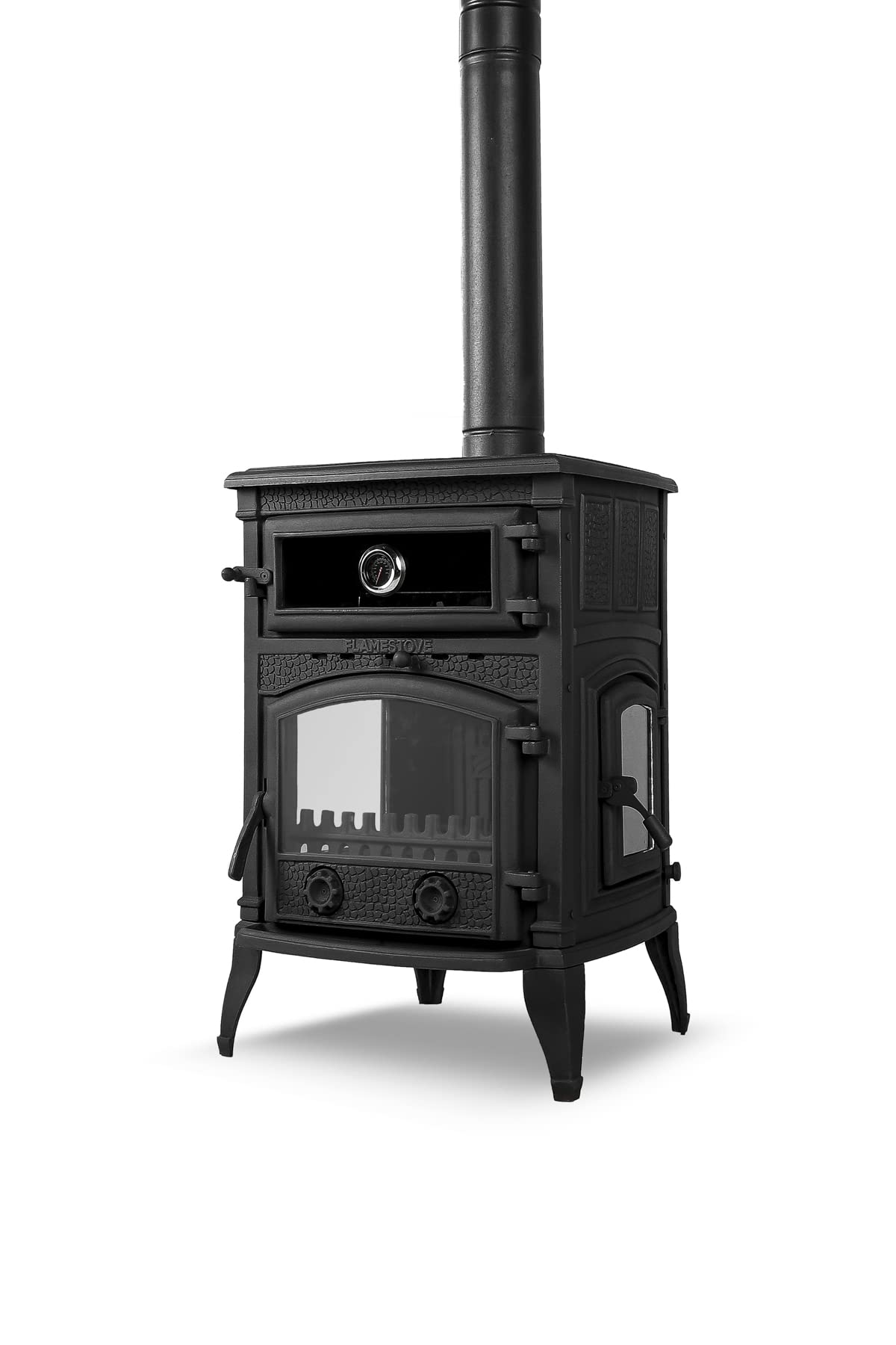 Cast Iron Wood Burning Stove with Oven - Fireplace & Baking Stove for Tiny House, Van, Tent - Outdoor Cooking & Heating Solution for Camping, Off-Grid Living & Emergency Preparedness