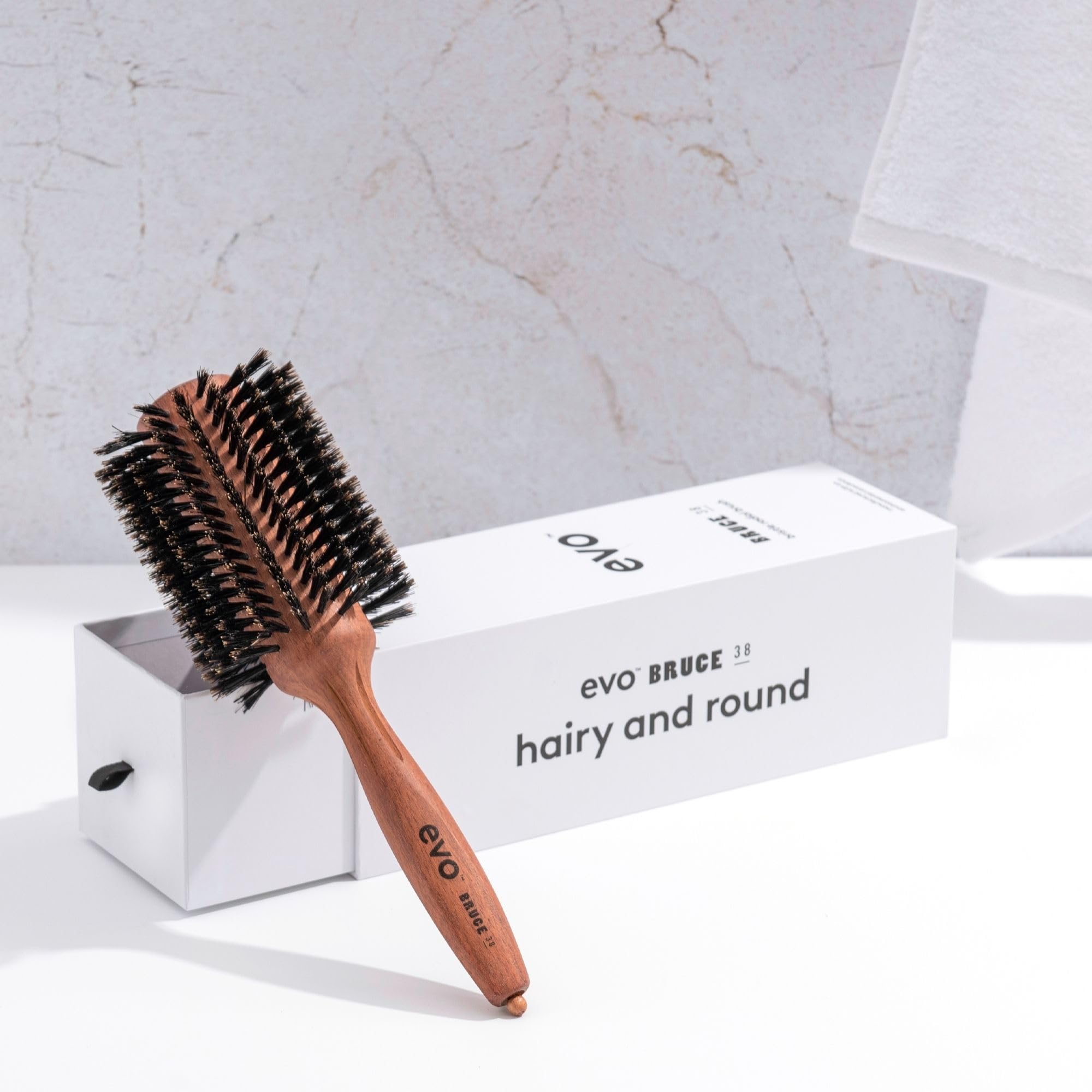 EVO Bruce Natural Radial Hair Brush - Boar Bristle Brush for Smoothing, Styling & Shine | Perfect for Detangling, Blowouts & Salon-Quality Hair Care at Home
