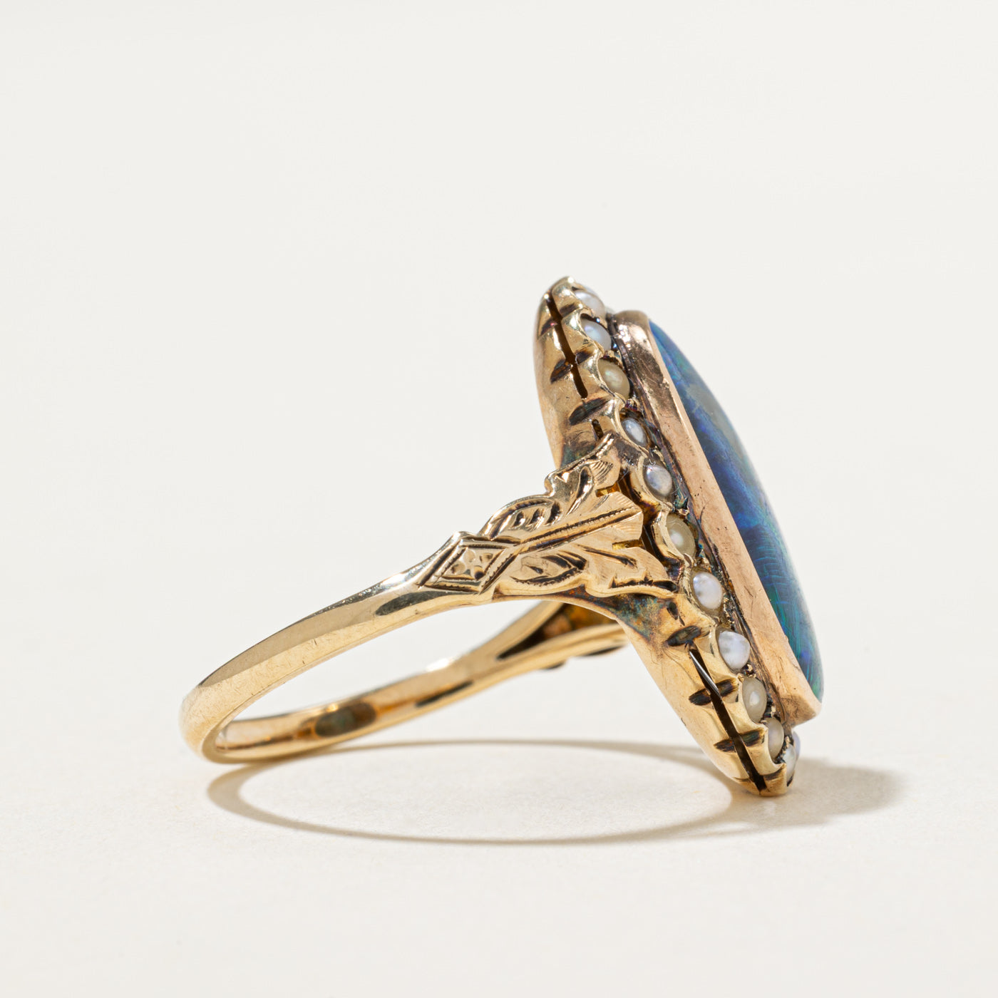 Exquisite Black Opal & Seed Pearl Cocktail Ring - 2.10ctw Gemstone Jewelry - Size 5.25 - Elegant Statement Ring for Evening Parties, Weddings & Special Occasions