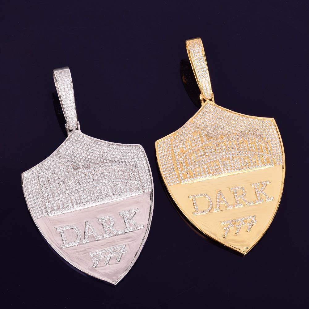 18K Gold Plated Iced Out Shield Pendant Necklace - CZ Simulated Diamond Hip Hop Chain for Men & Women | Perfect for Rappers, Streetwear & Gift Giving