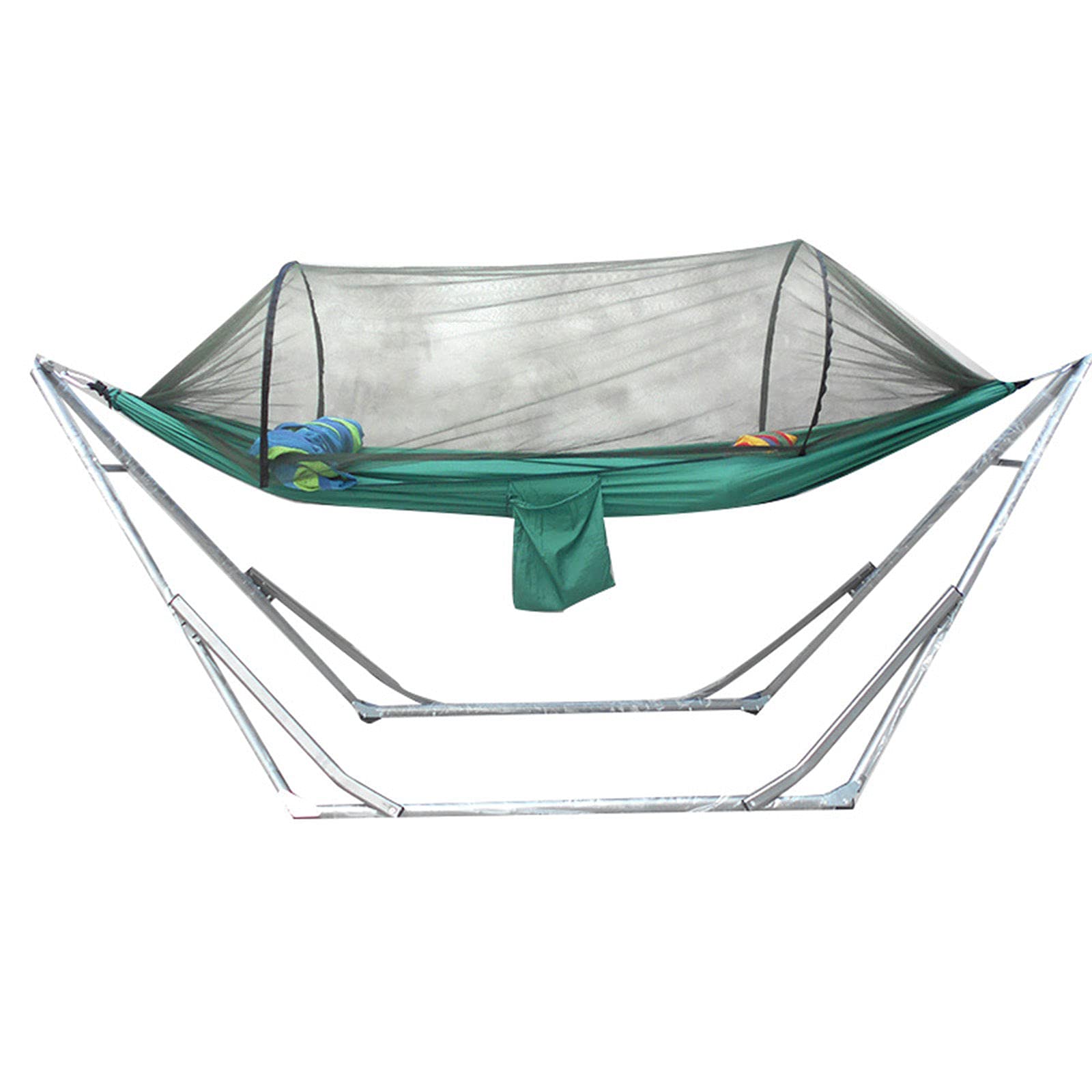 Portable Collapsible Hammock with Stand & Mosquito Net - 150kg Capacity for Camping, Travel, Indoor & Outdoor Use (Dark Green, 98×32×38.6 inches) - Perfect for Backyard Relaxation, Beach Trips & Forest Camping